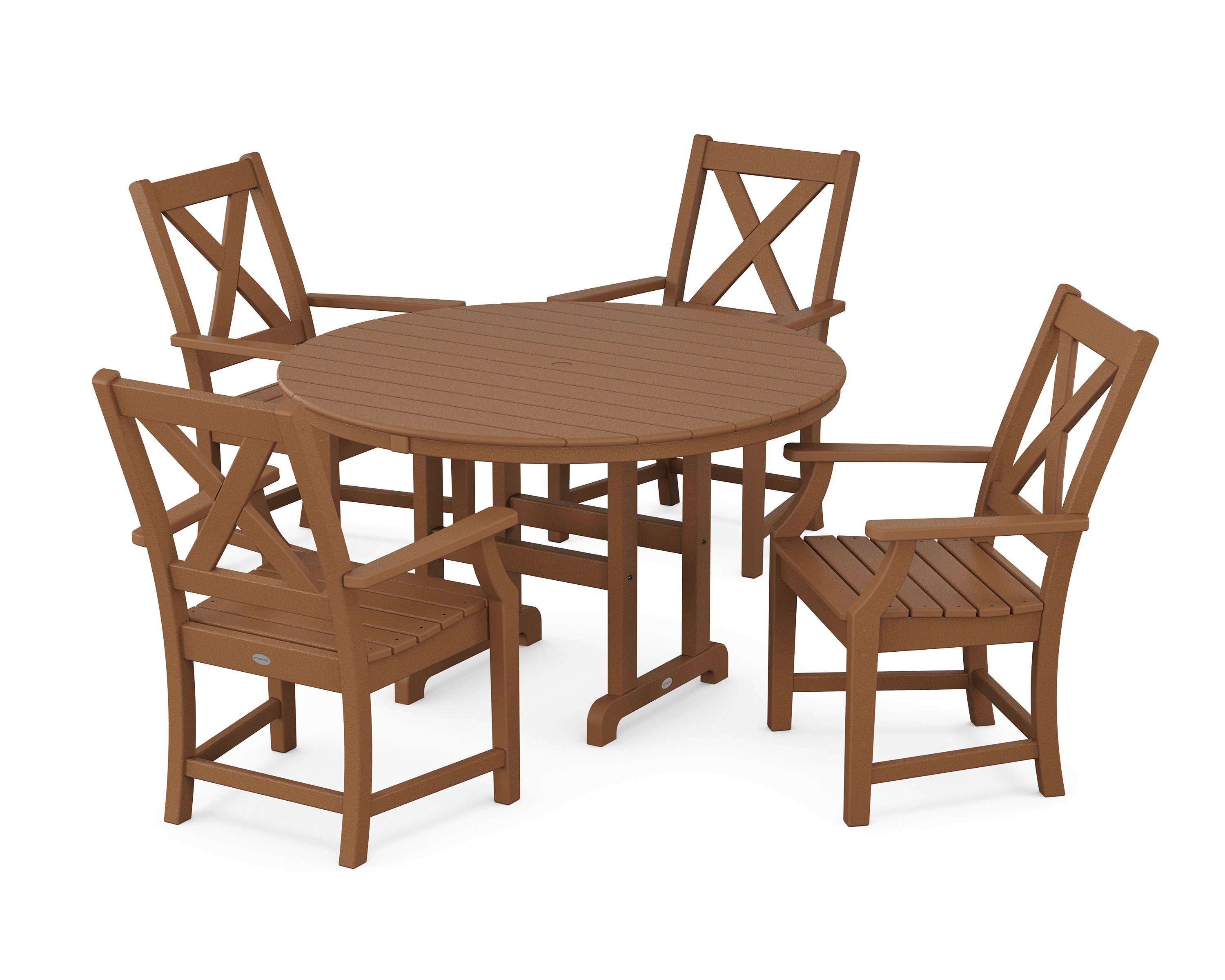 POLYWOOD® Braxton 5-Piece Round Farmhouse Dining Set in Teak