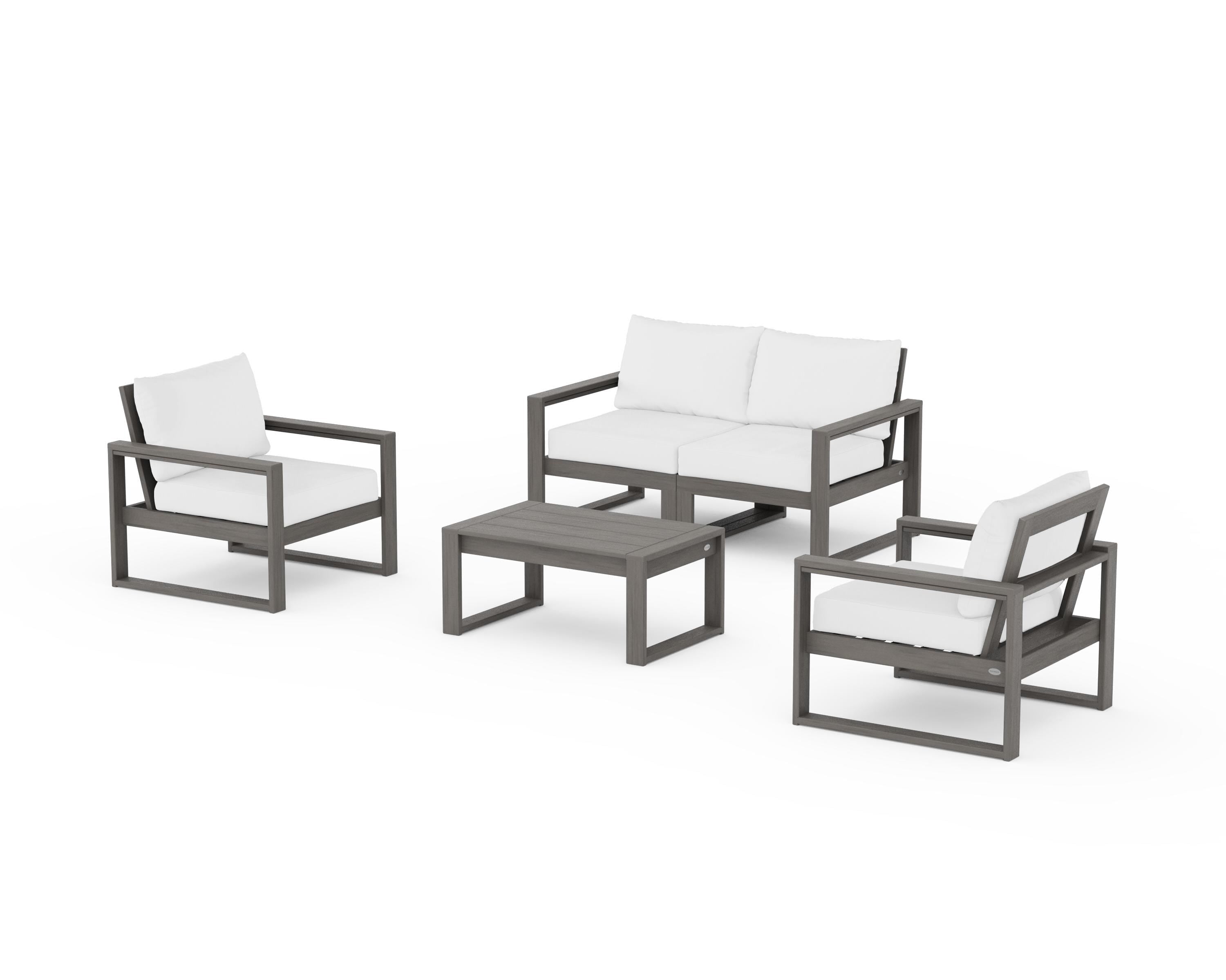 POLYWOOD EDGE Sectional 4-Piece Deep Seating Set with Loveseat in Driftwood / Natural