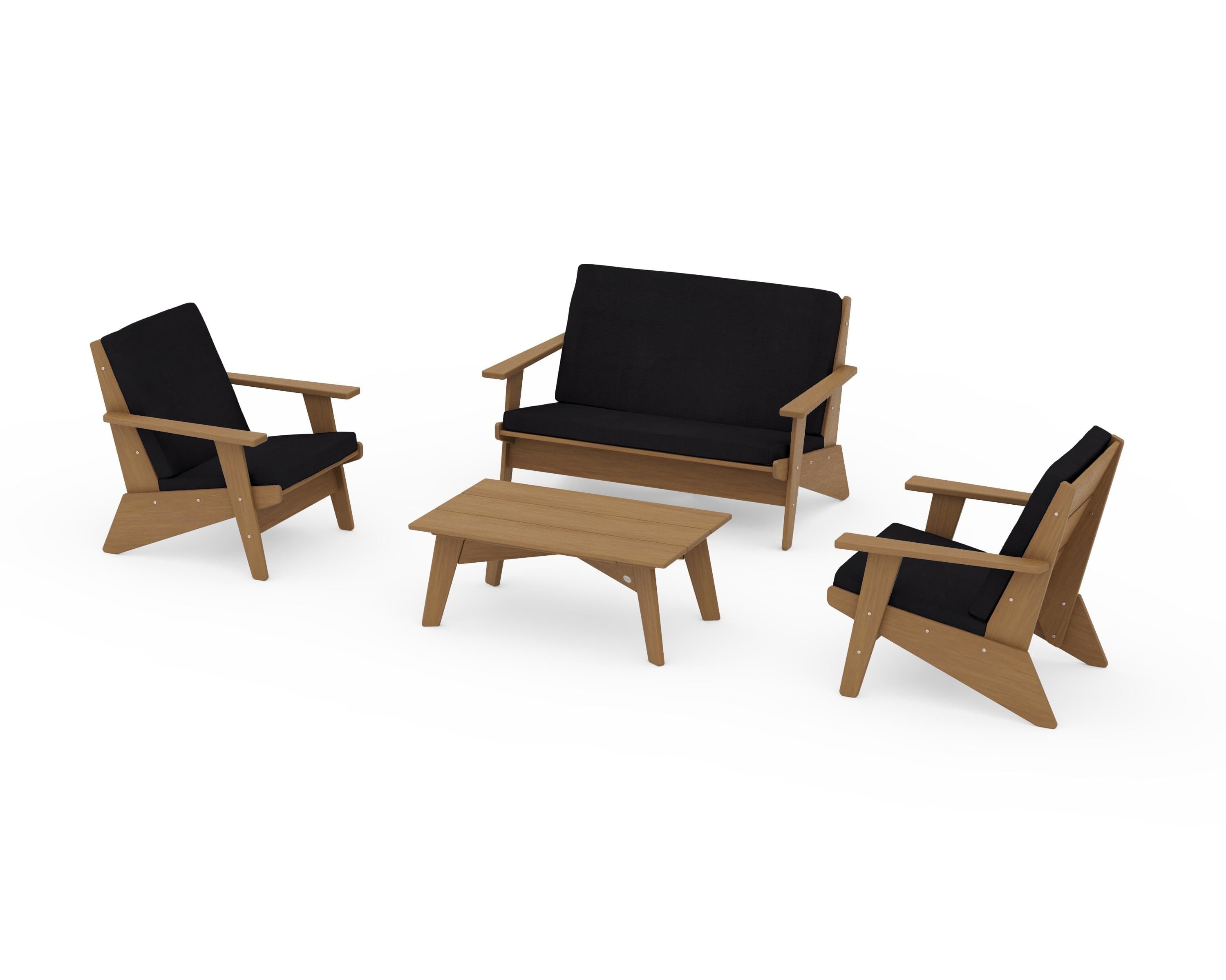 POLYWOOD Riviera Modern Lounge 4-Piece Set in Natural / Midnight Linen