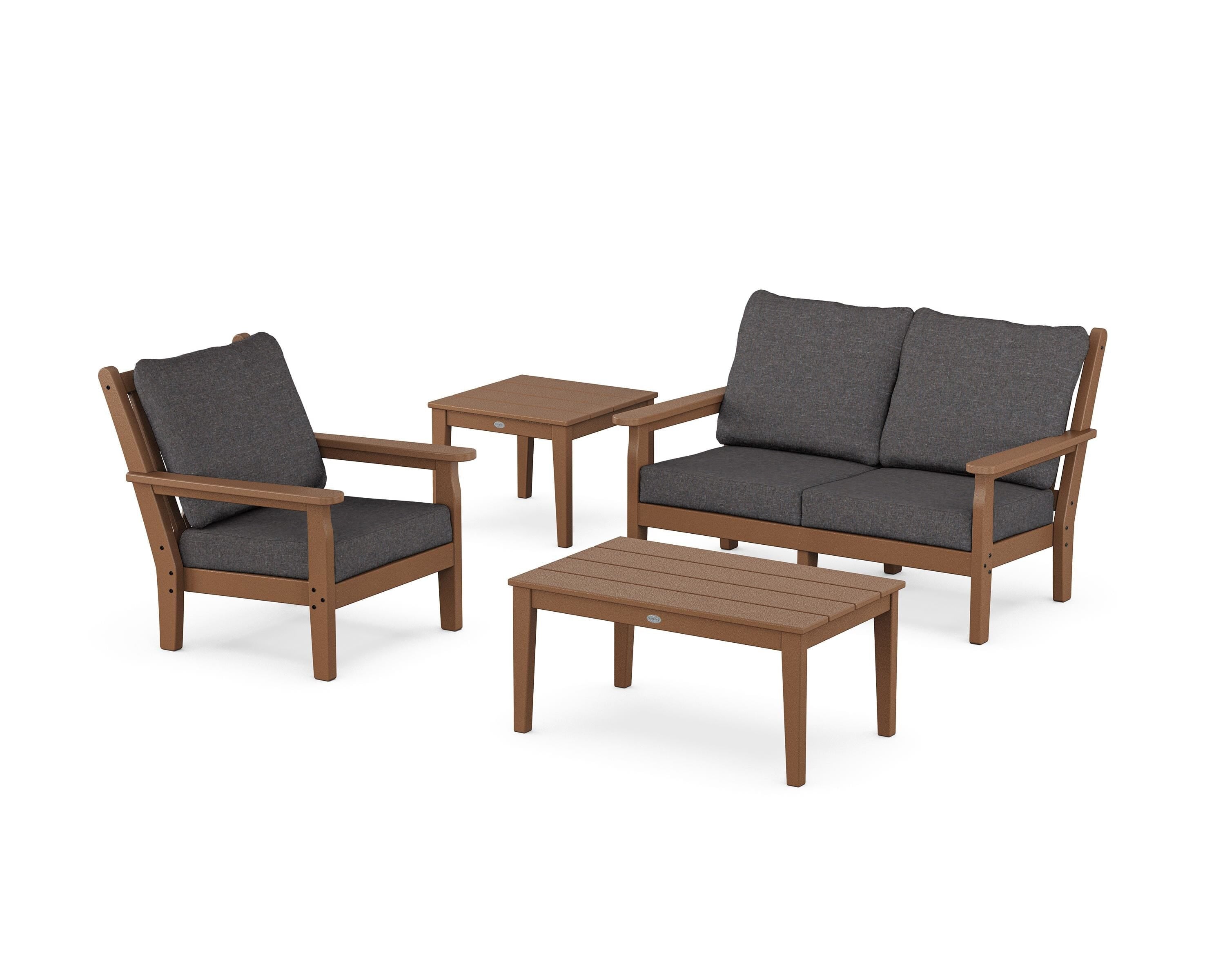 POLYWOOD Chippendale 4-Piece Deep Seating Set in Teak / Ash Charcoal