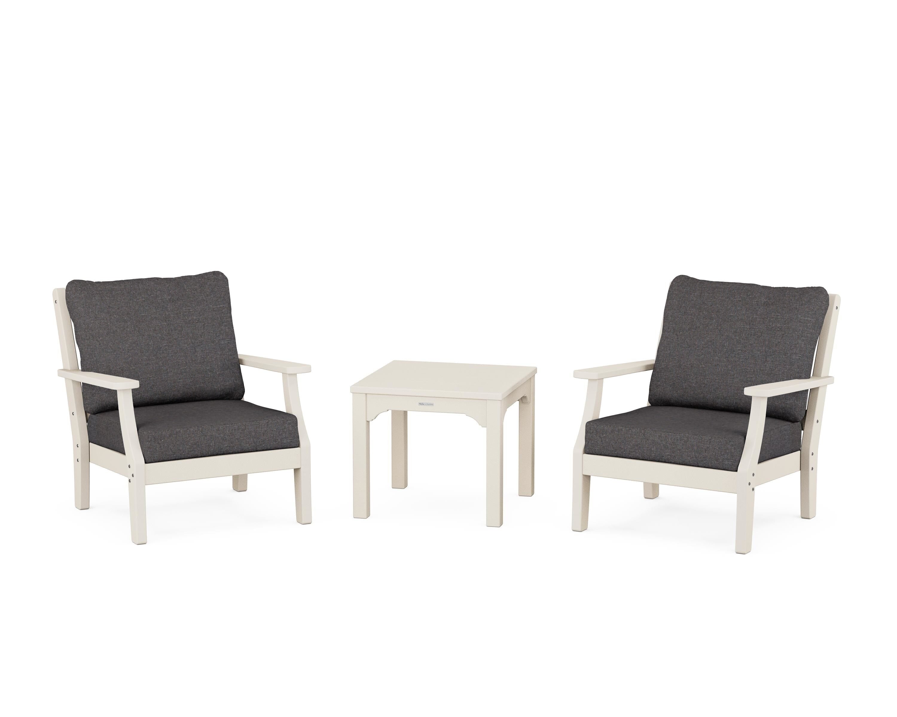 Martha Stewart by POLYWOOD Chinoiserie 3-Piece Deep Seating Set in Sand / Ash Charcoal