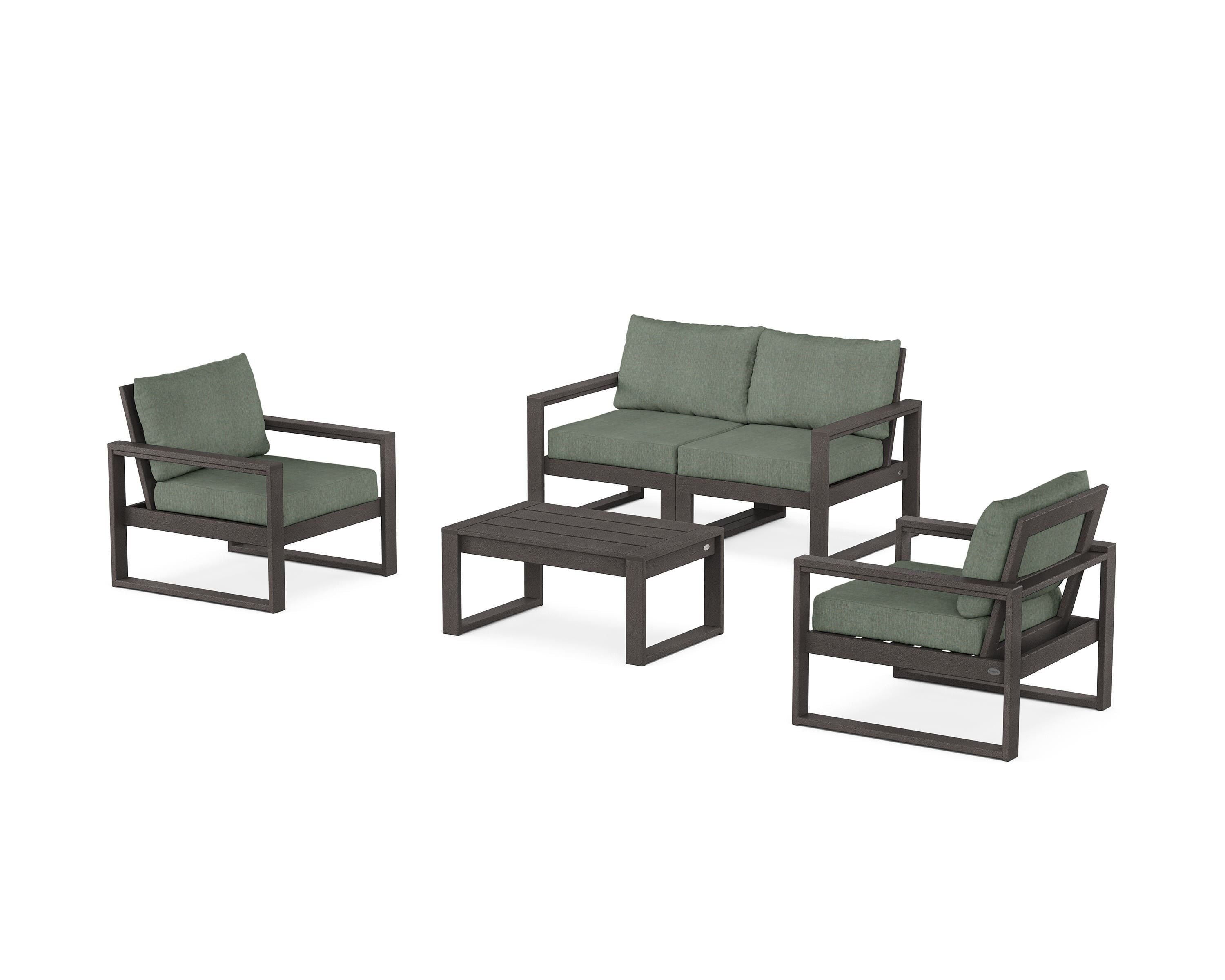 POLYWOOD EDGE Sectional 4-Piece Deep Seating Set with Loveseat in Vintage Coffee / Cast Sage
