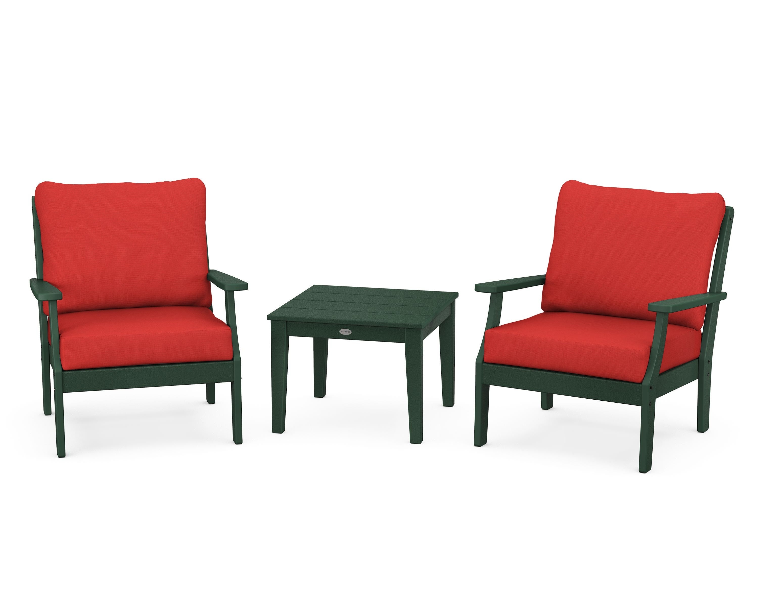 POLYWOOD Braxton 3-Piece Deep Seating Set in Green / Crimson Linen