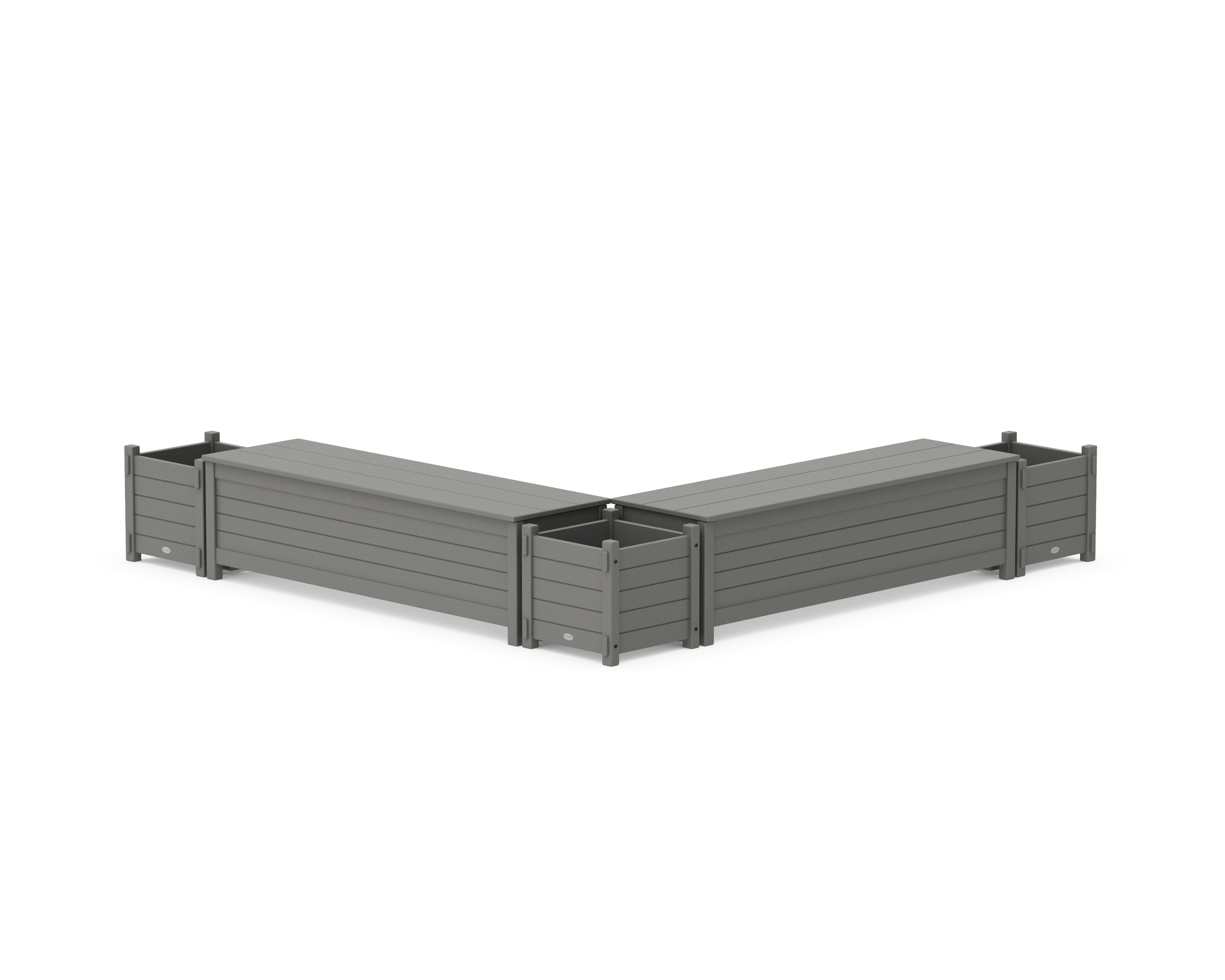 POLYWOOD 60" Nautical L- Shaped Planter Storage Bench Corner Set in Slate Grey