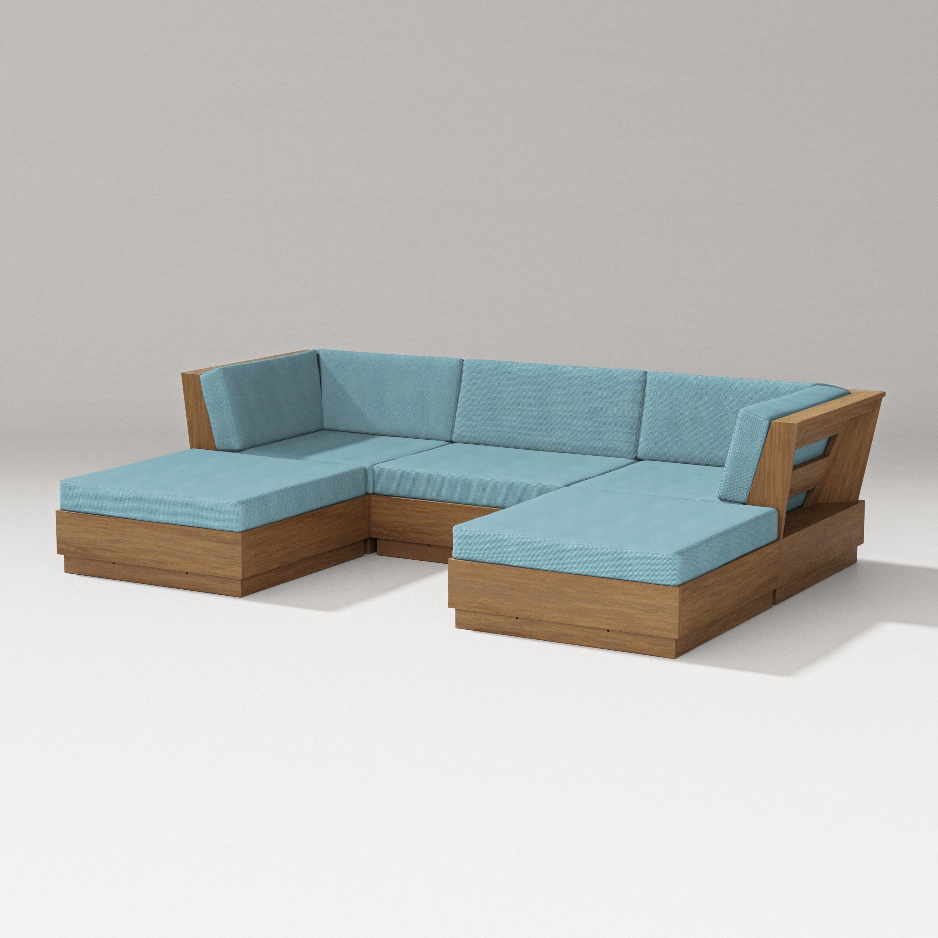 PW Designer Series Elevate Double Chaise Sectional in Natural / Lattice Sky Blue