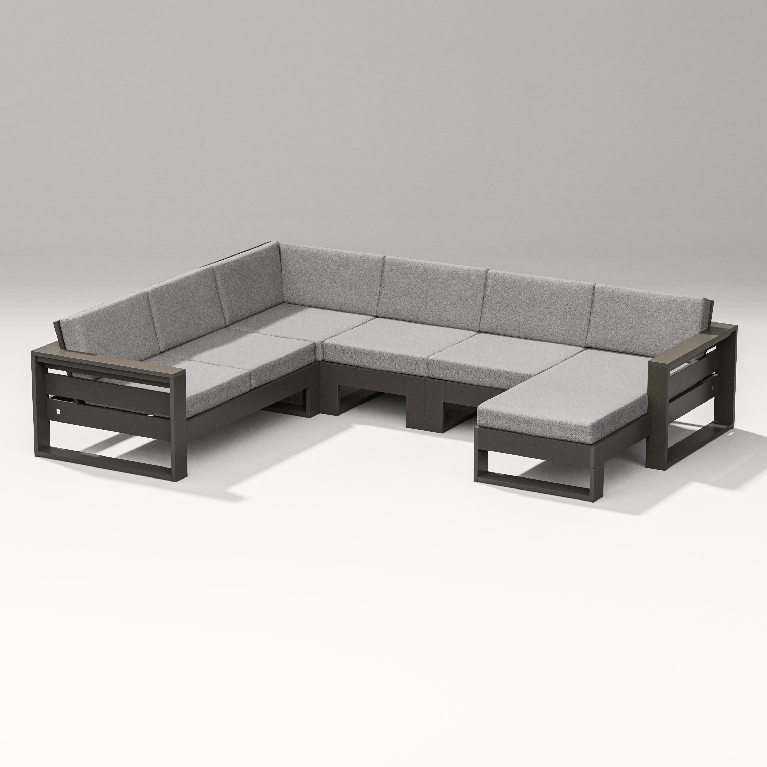 PW Designer Series Latitude Corner Sectional with Right Chaise in Vintage Coffee / Grey Mist