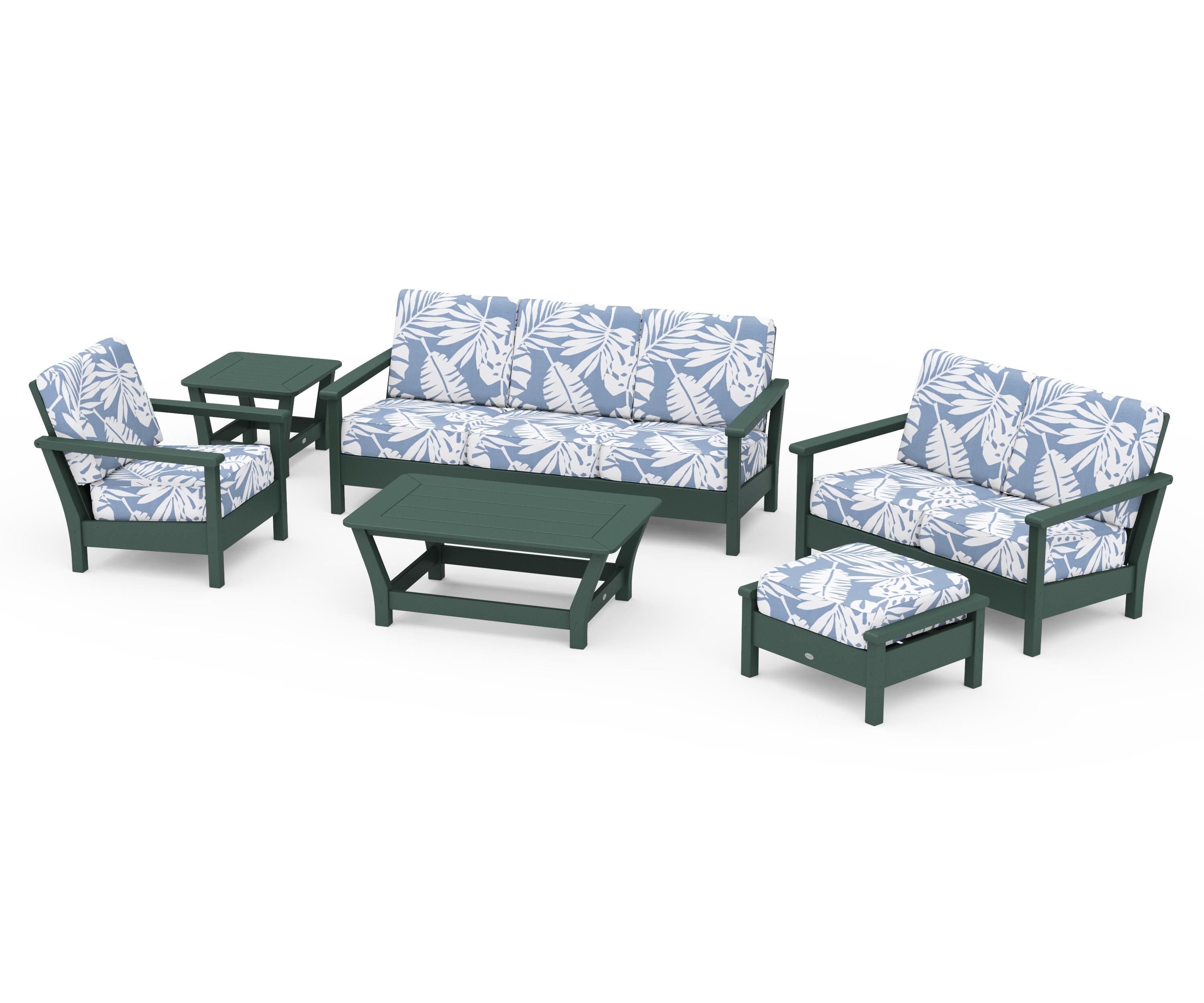 POLYWOOD Harbour 6-Piece Outdoor Living Set in Green / Leaf Sky Blue