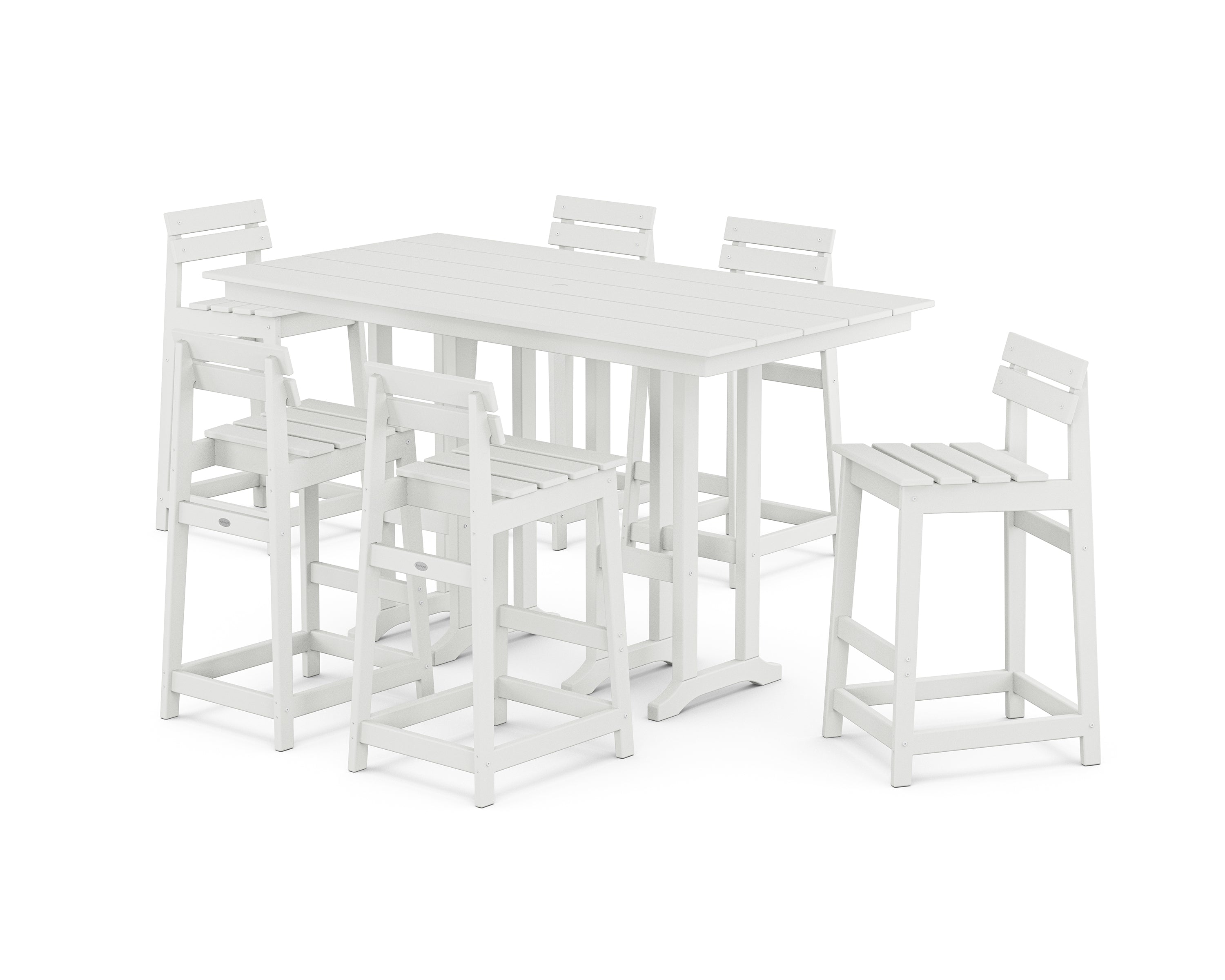 POLYWOOD Modern Studio Plaza Lowback Bar Chair 7-Piece Set in White