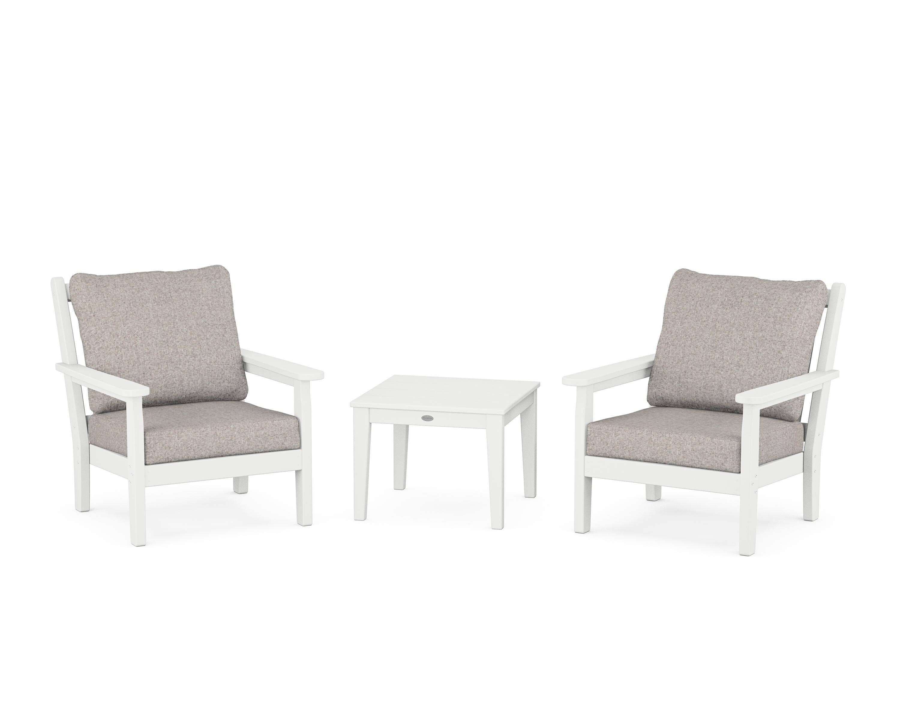 POLYWOOD Chippendale 3-Piece Deep Seating Set in White / Weathered Tweed