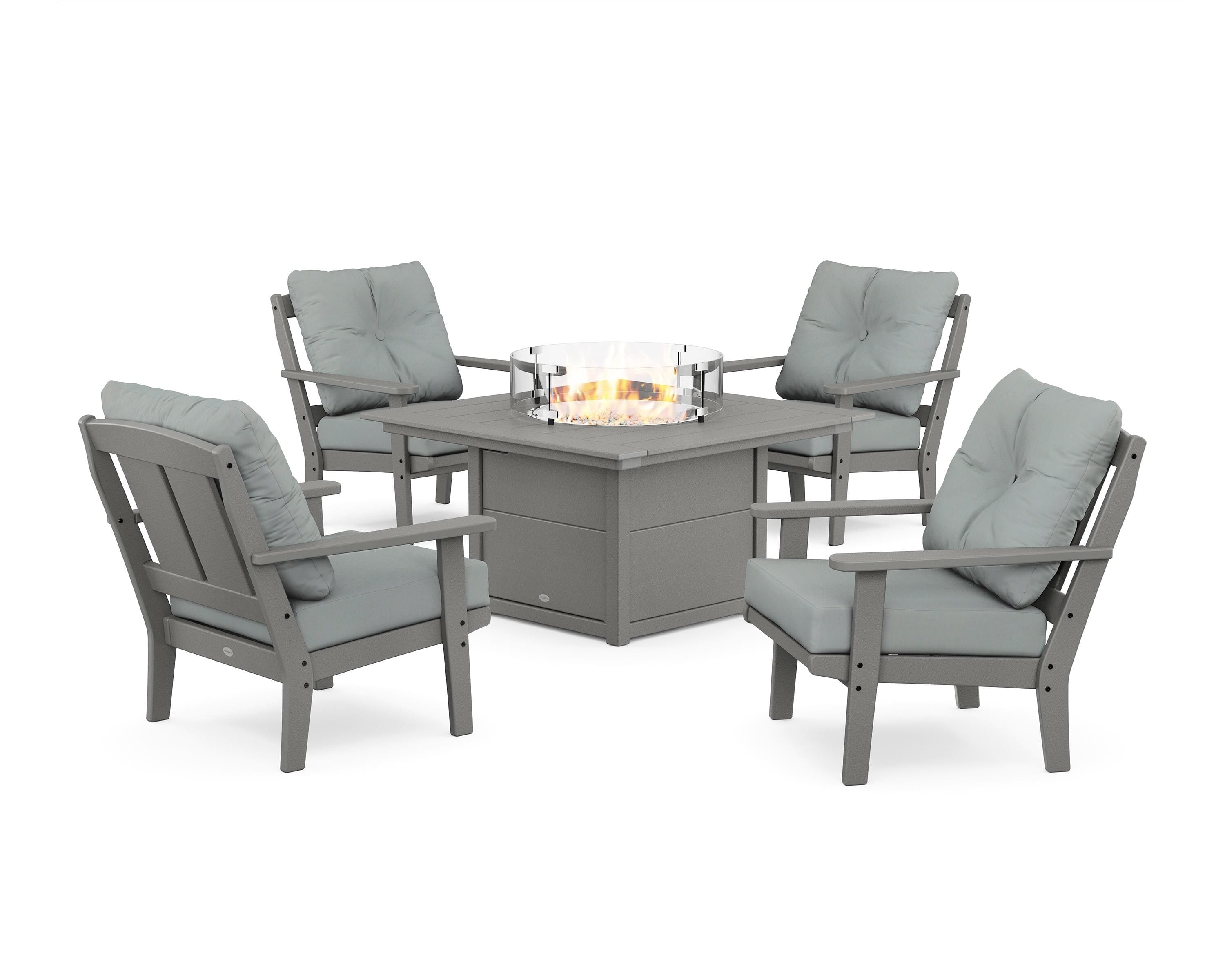 POLYWOOD Mission 5-Piece Deep Seating Set with Fire Pit Table in Slate Grey / Spa