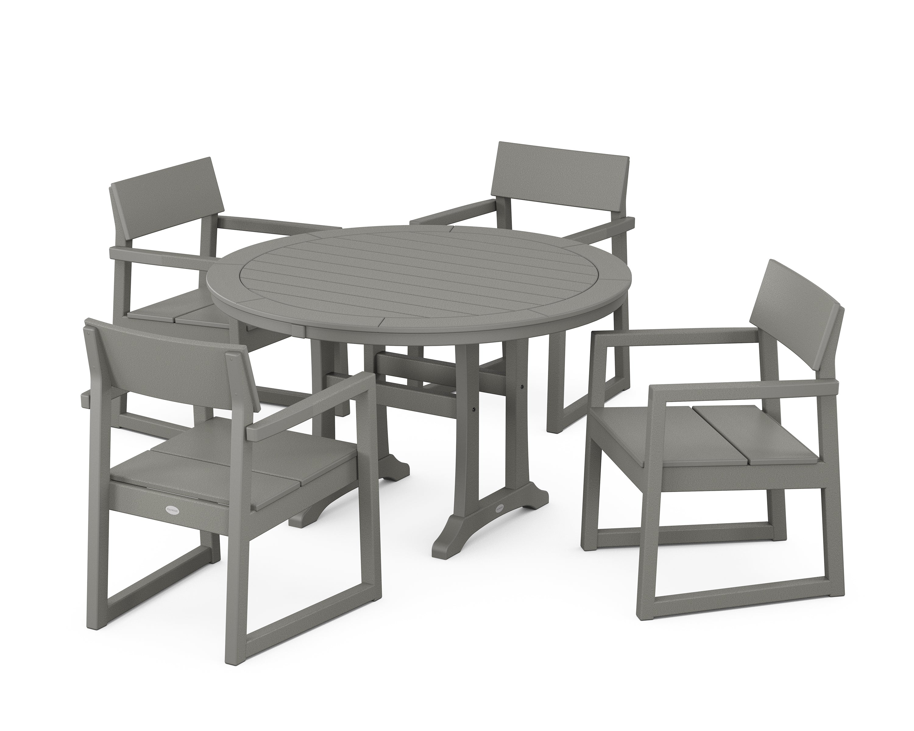 POLYWOOD® EDGE 5-Piece Round Dining Set with Trestle Legs in Slate Grey