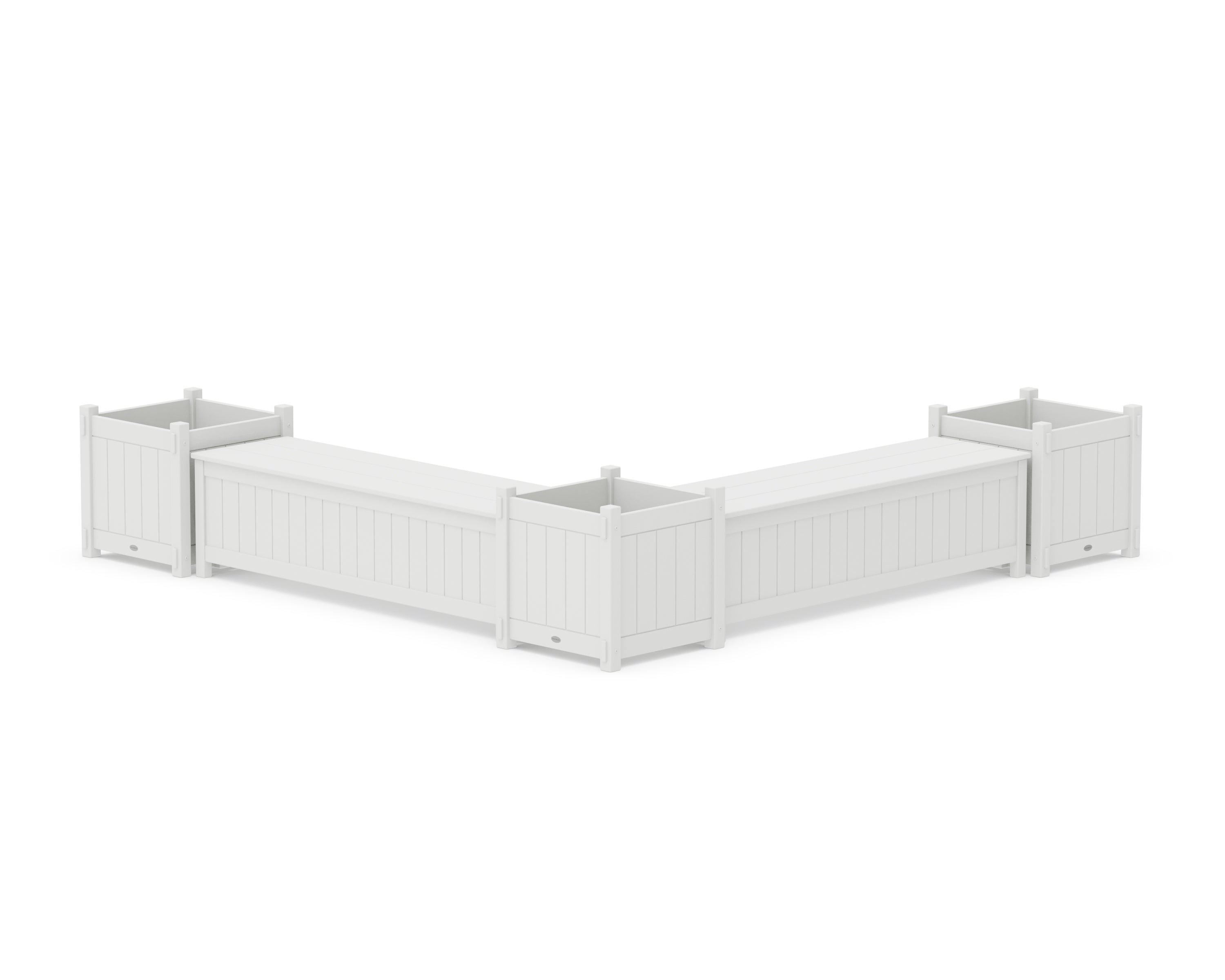POLYWOOD 60" Vineyard L- Shaped Planter Storage Bench Corner Set- Large in White