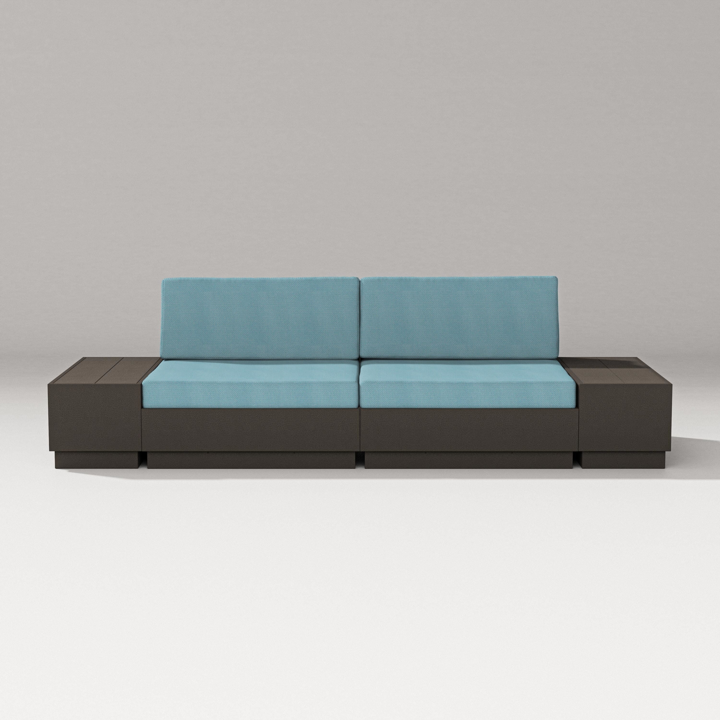 PW Designer Series Elevate 4-Piece Loveseat Sectional in Vintage Coffee / Lattice Sky Blue