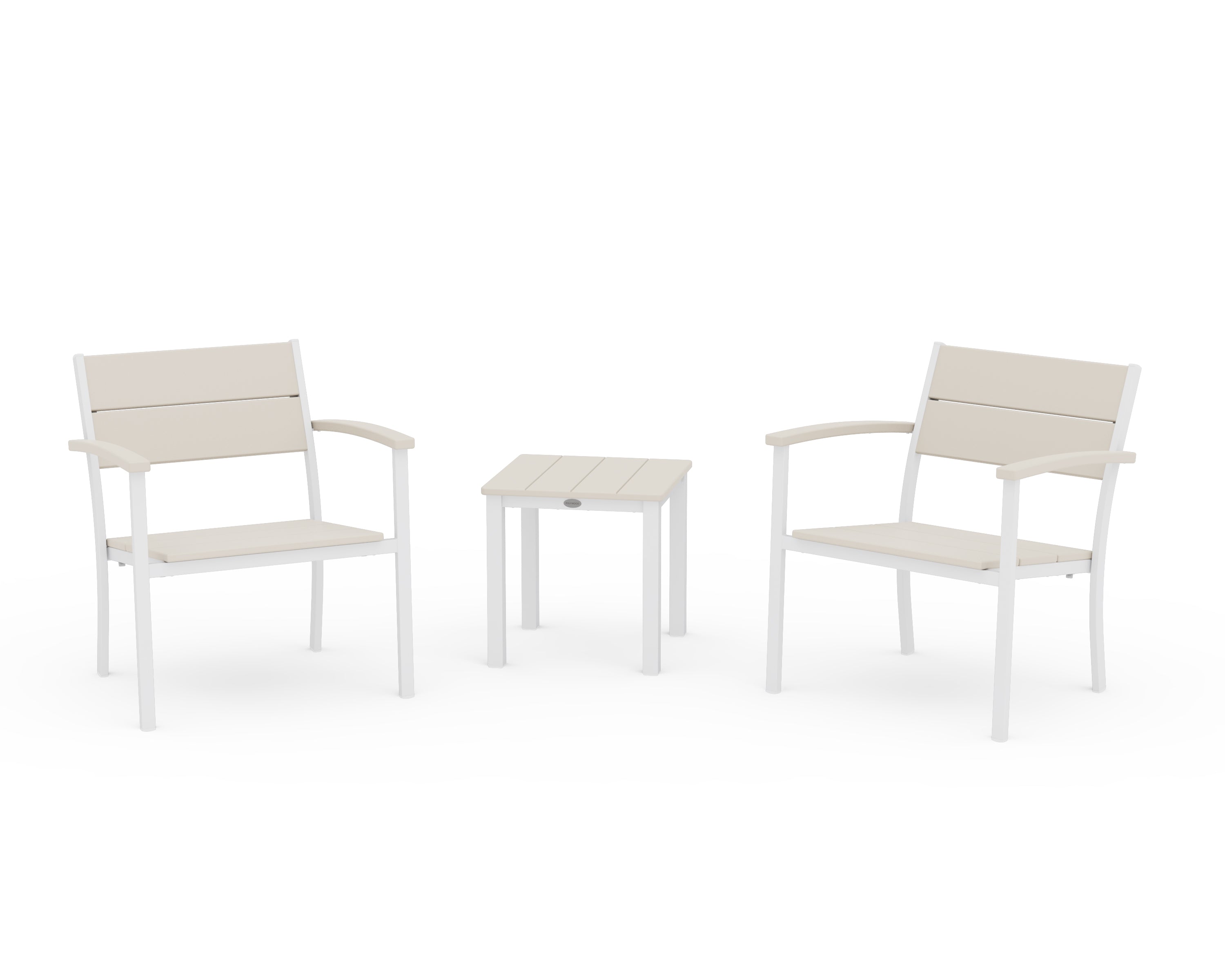 POLYWOOD Main Street 3-Piece Lounge Chair Set in White / Sand