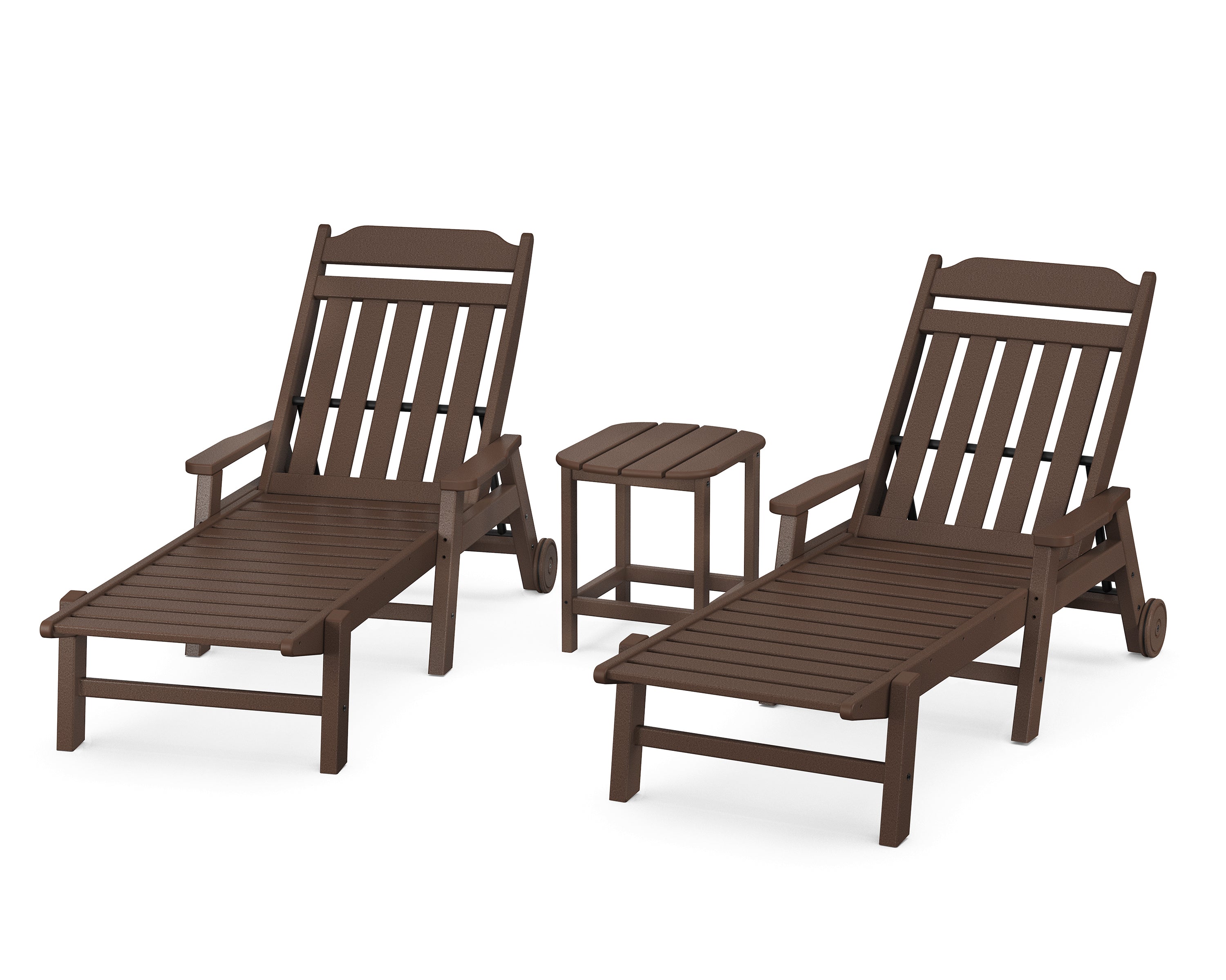 POLYWOOD Country Living 3-Piece Chaise Set with Arms and Wheels in Mahogany
