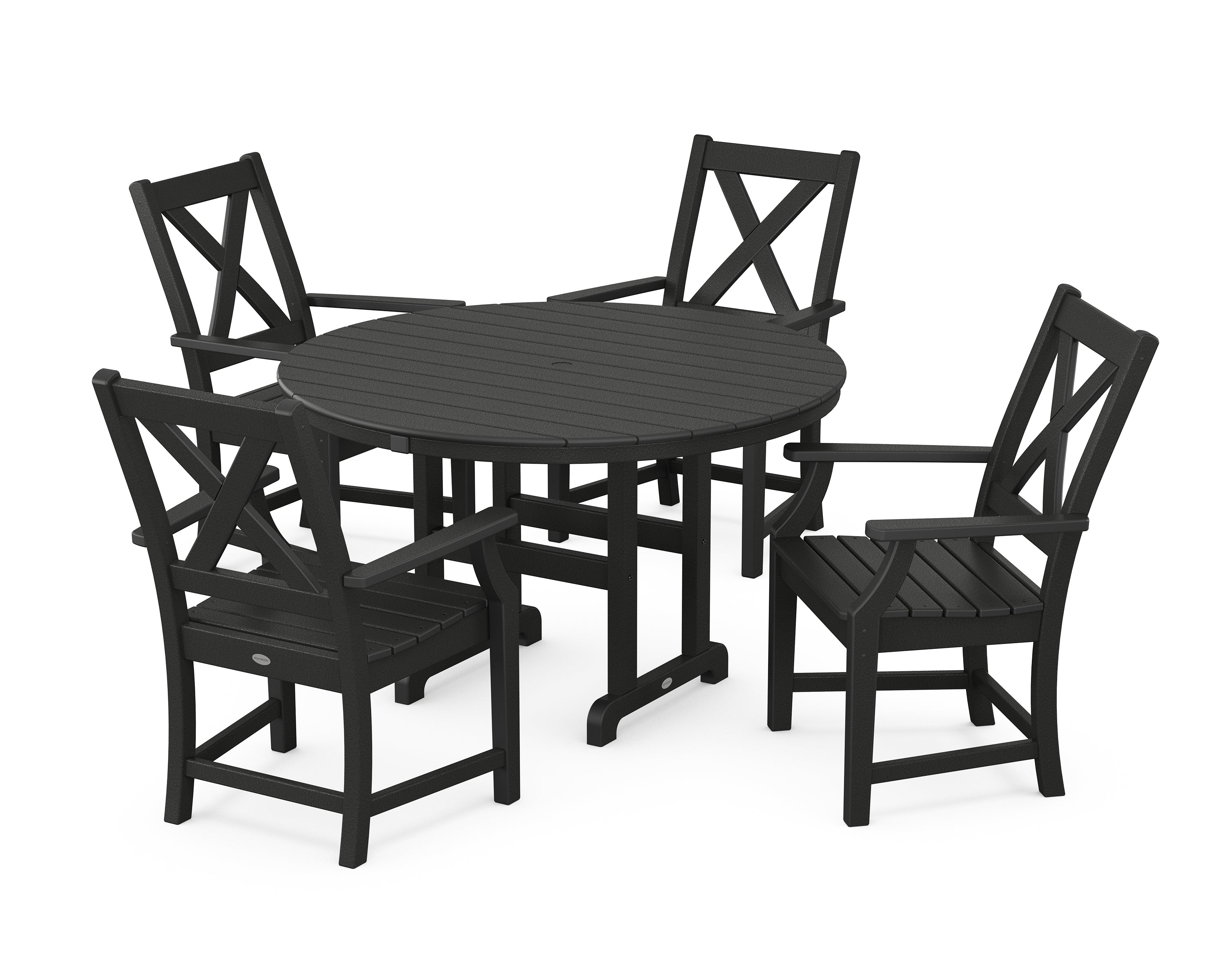 POLYWOOD® Braxton 5-Piece Round Farmhouse Dining Set in Black