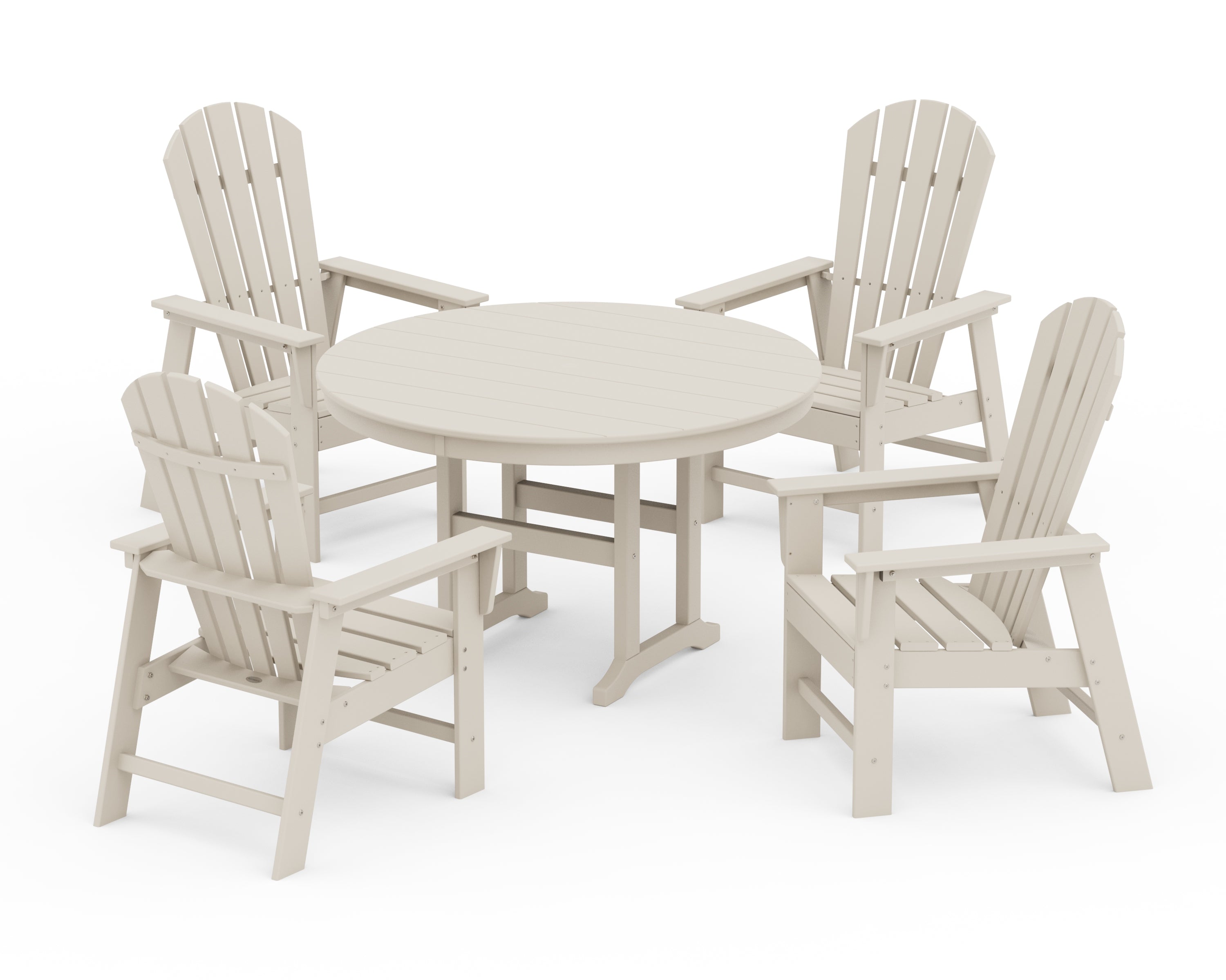 POLYWOOD South Beach 5-Piece Round Farmhouse Dining Set in Sand