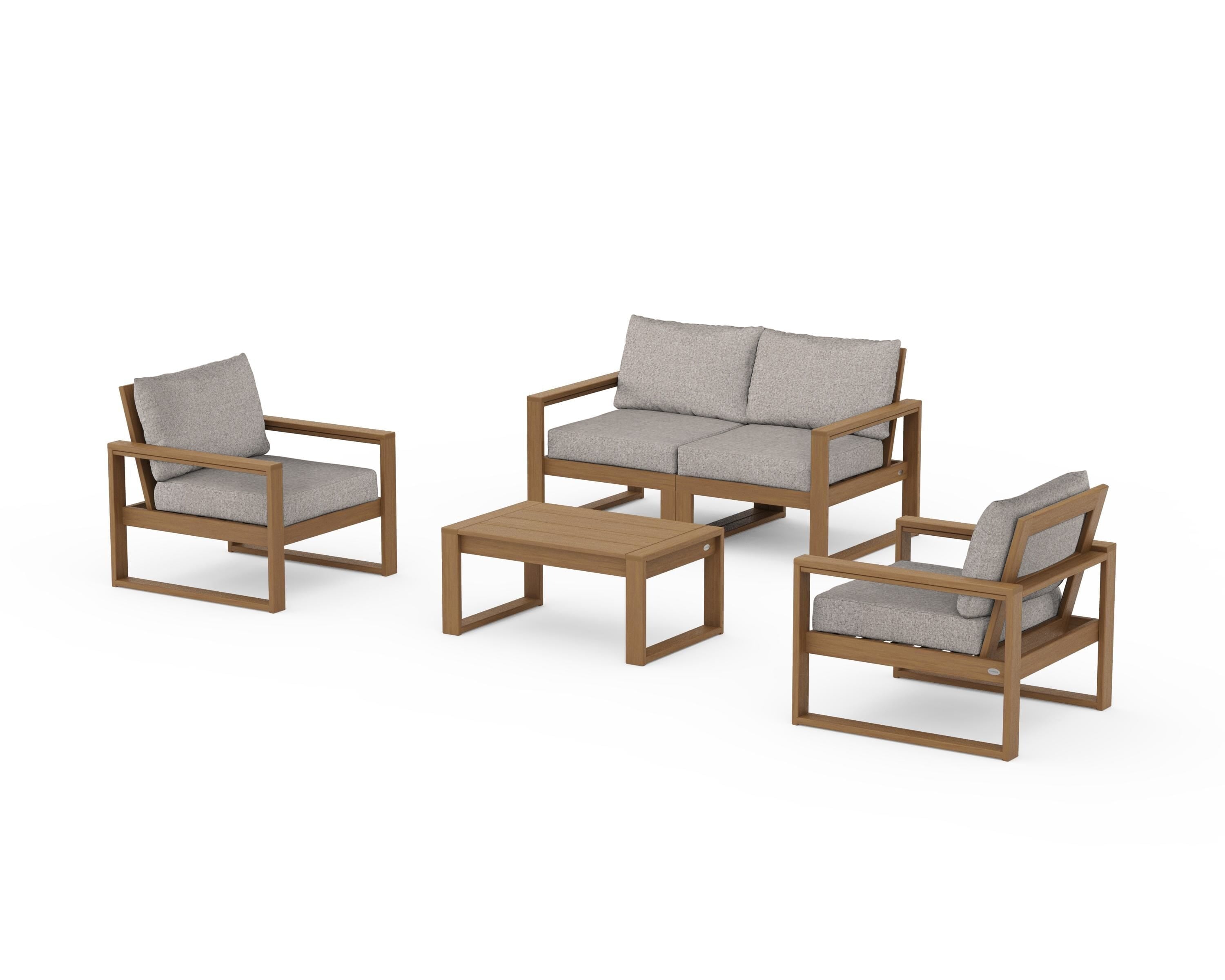 POLYWOOD EDGE Sectional 4-Piece Deep Seating Set with Loveseat in Natural / Weathered Tweed