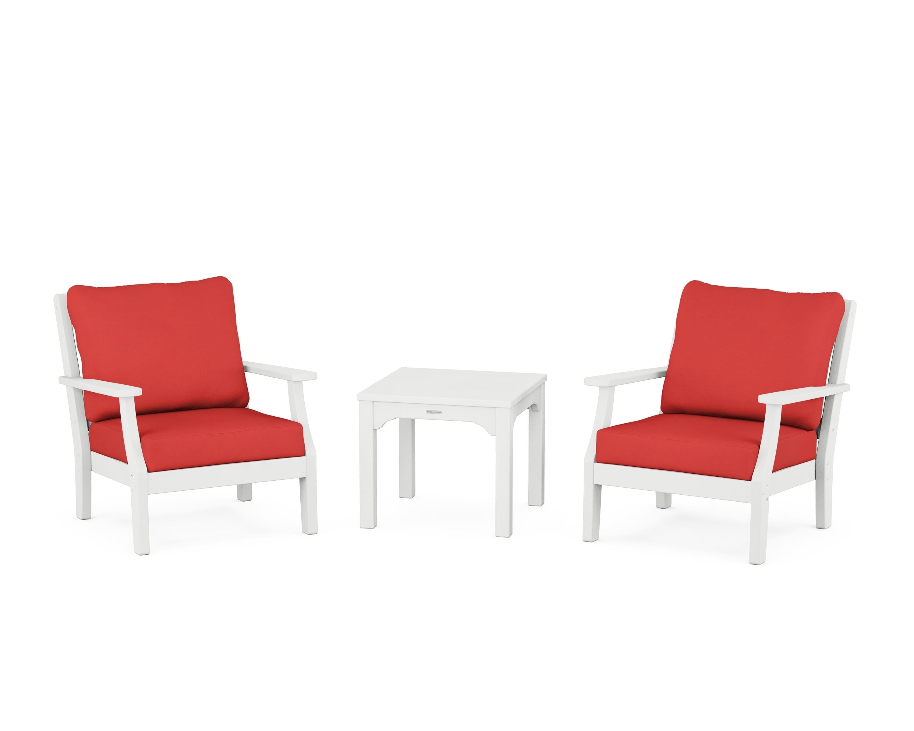 Martha Stewart by POLYWOOD Chinoiserie 3-Piece Deep Seating Set in White / Crimson Linen