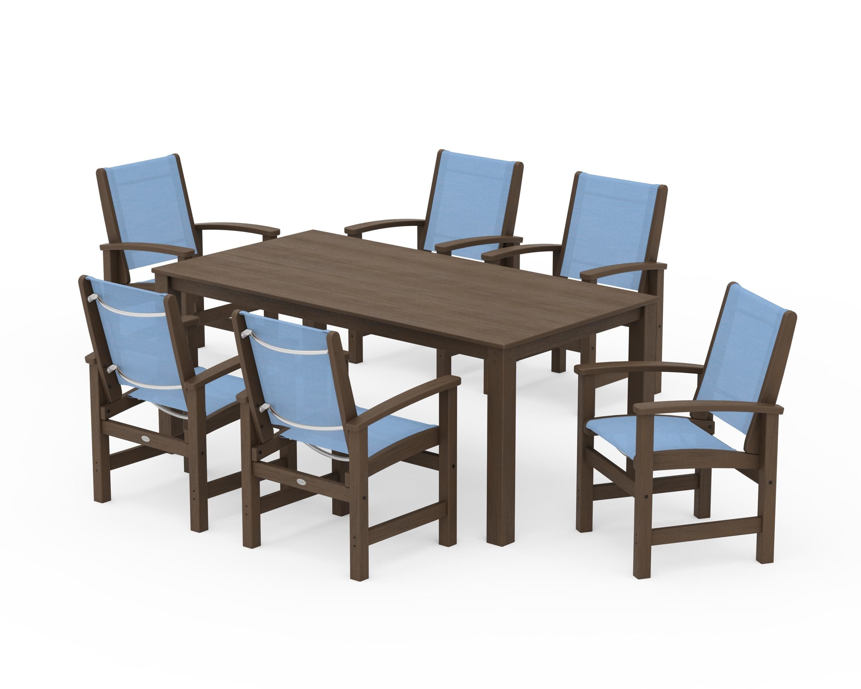 POLYWOOD Coastal 7-Piece Parsons Dining Set in Kona / Poolside Sling