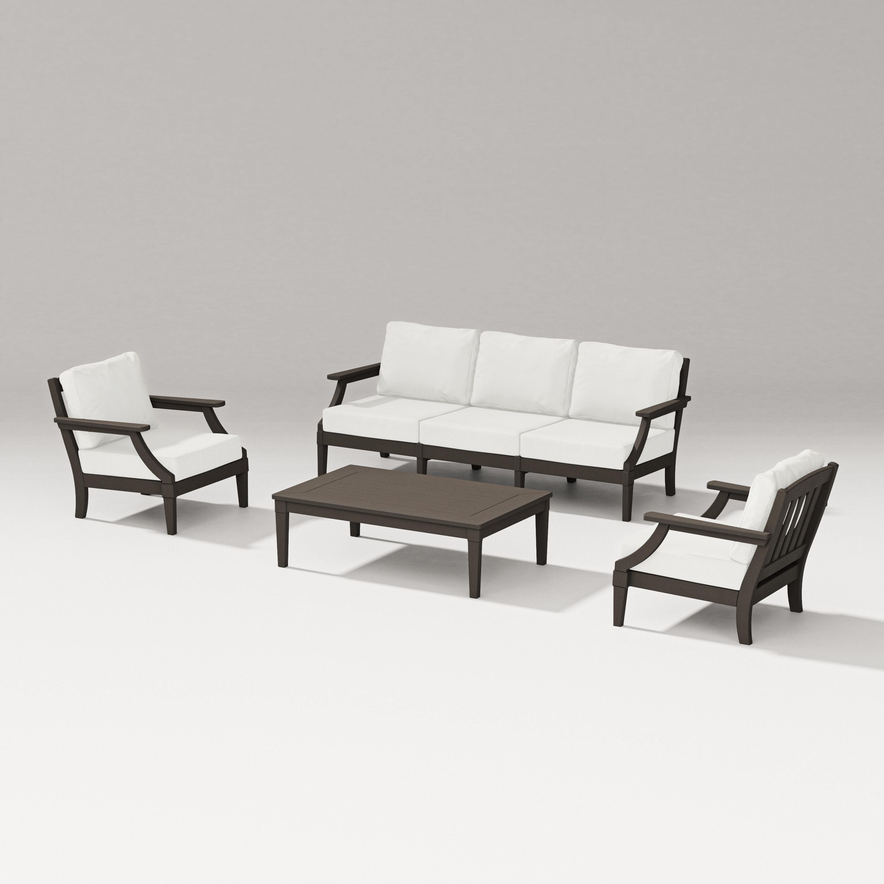 PW Designer Series Estate 4-Piece Lounge Sofa Set in Vintage Coffee / Natural Linen