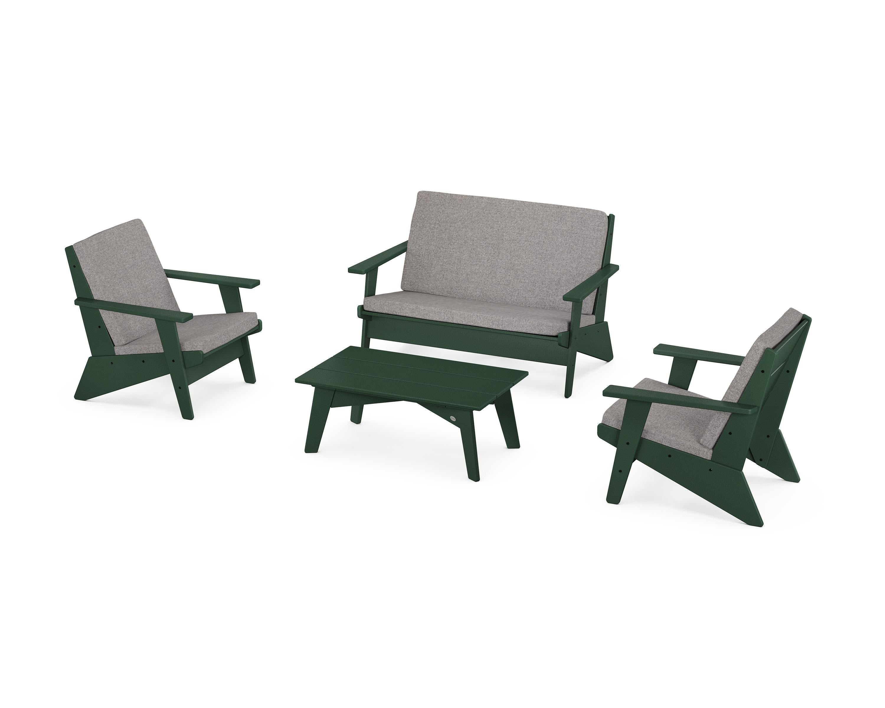 POLYWOOD Riviera Modern Lounge 4-Piece Set in Green / Grey Mist