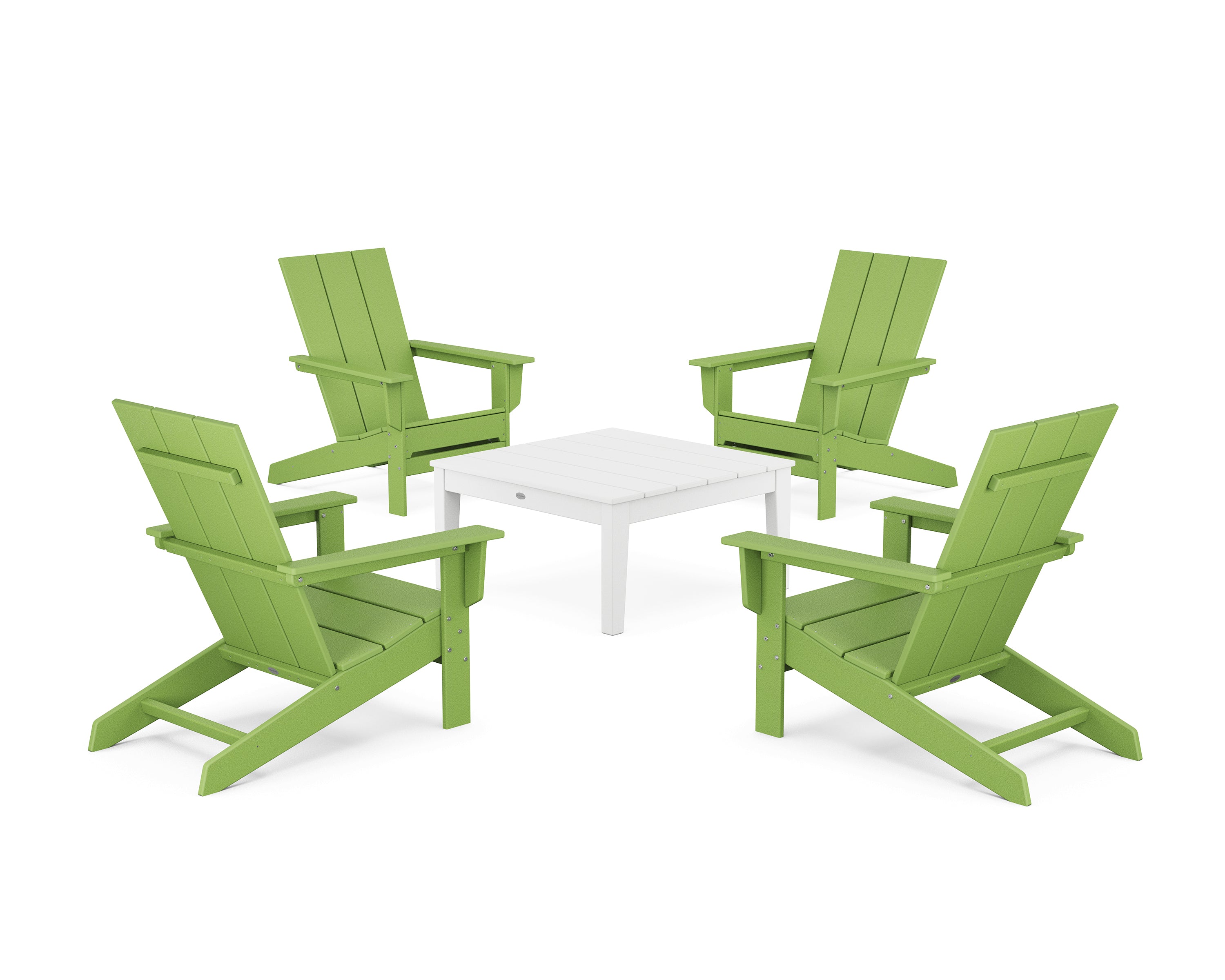POLYWOOD® 5-Piece Modern Studio Adirondack Chair Conversation Group in Lime / White