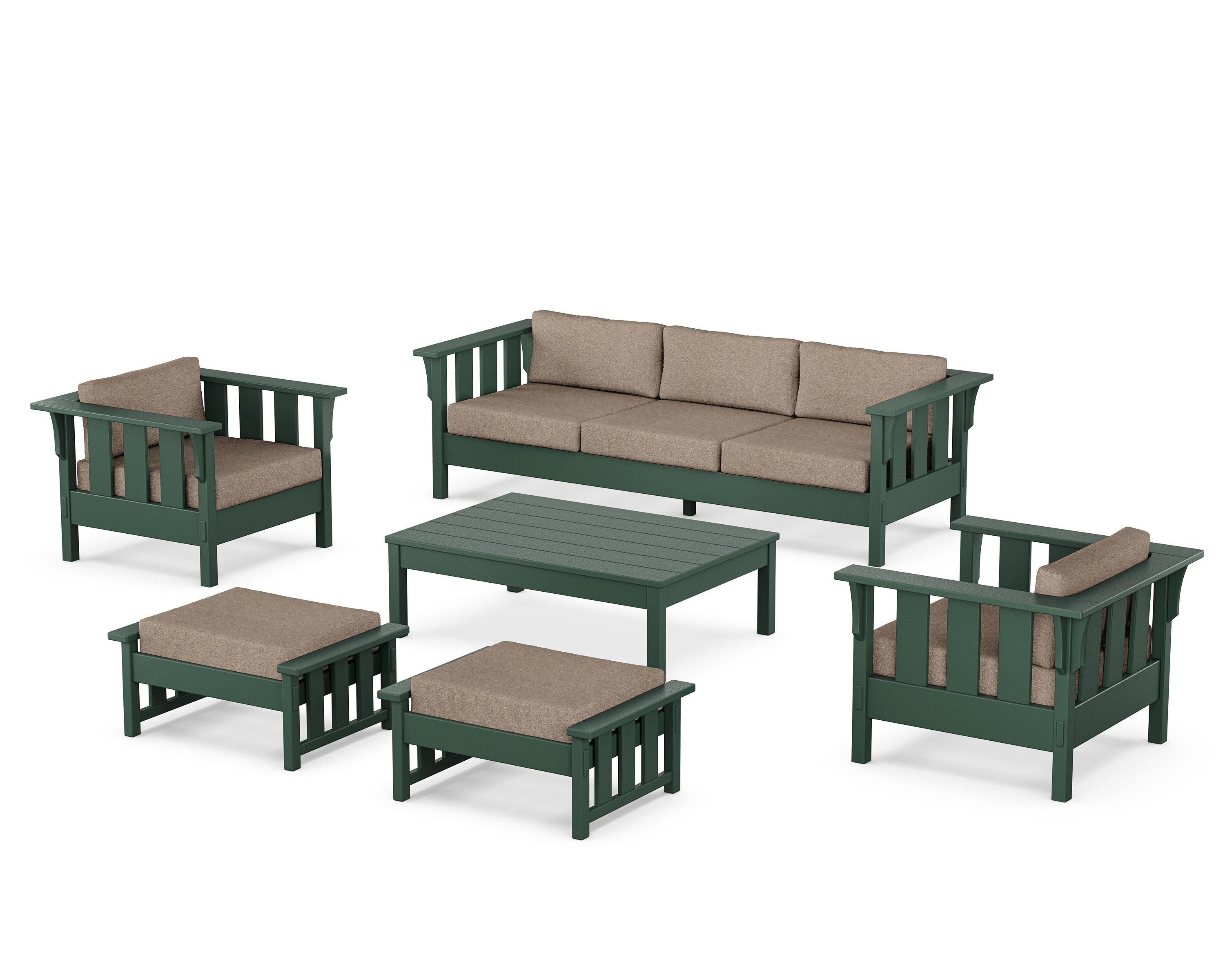 Martha Stewart by POLYWOOD Acadia 6-Piece Lounge Sofa Set in Green / Spiced Burlap