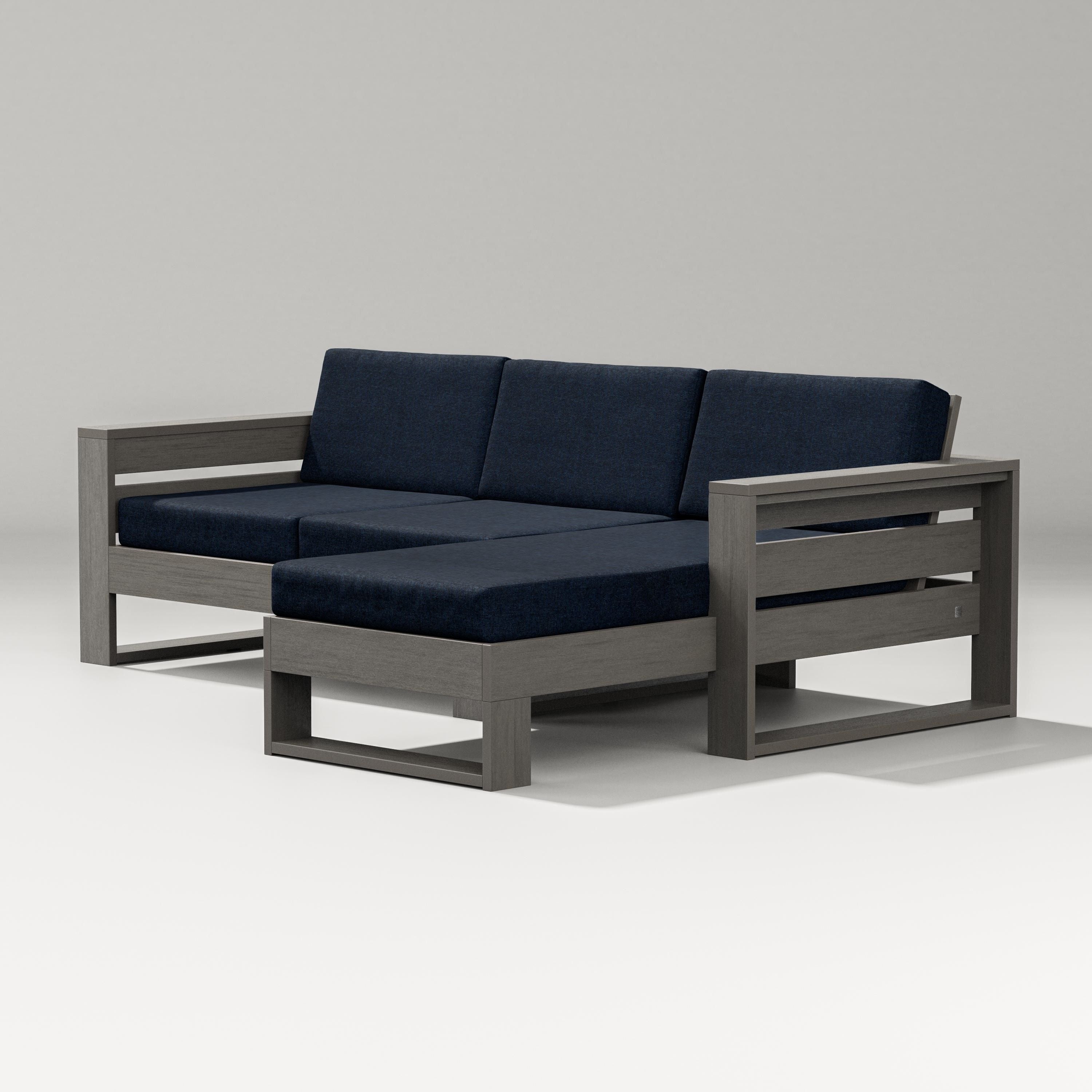 PW Designer Series Latitude Right Chaise Sectional in Driftwood / Marine Indigo