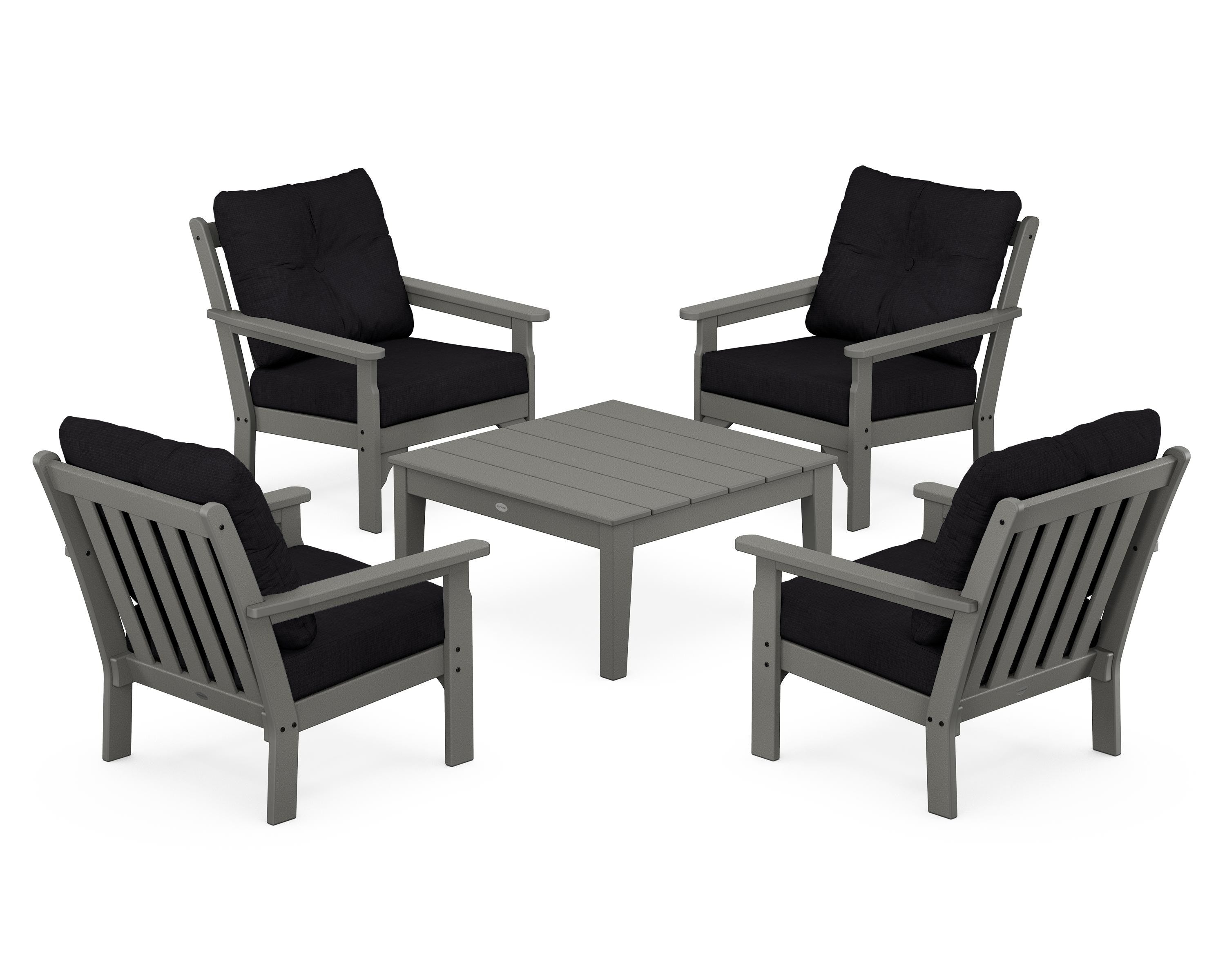 POLYWOOD Vineyard 5-Piece Deep Seating Conversation Set in Slate Grey / Midnight Linen