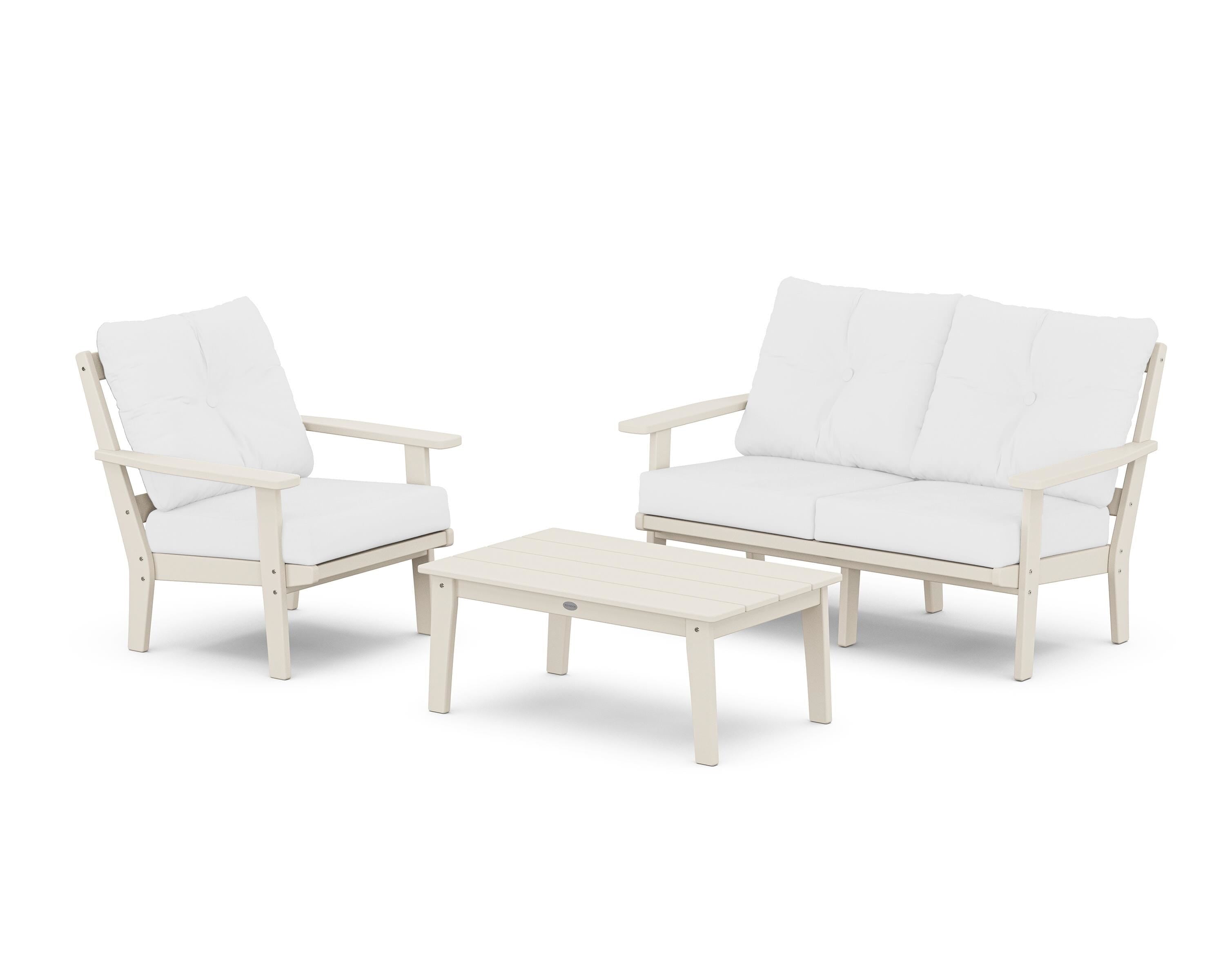 POLYWOOD Prairie 3-Piece Deep Seating Set with Loveseat in Sand / Natural