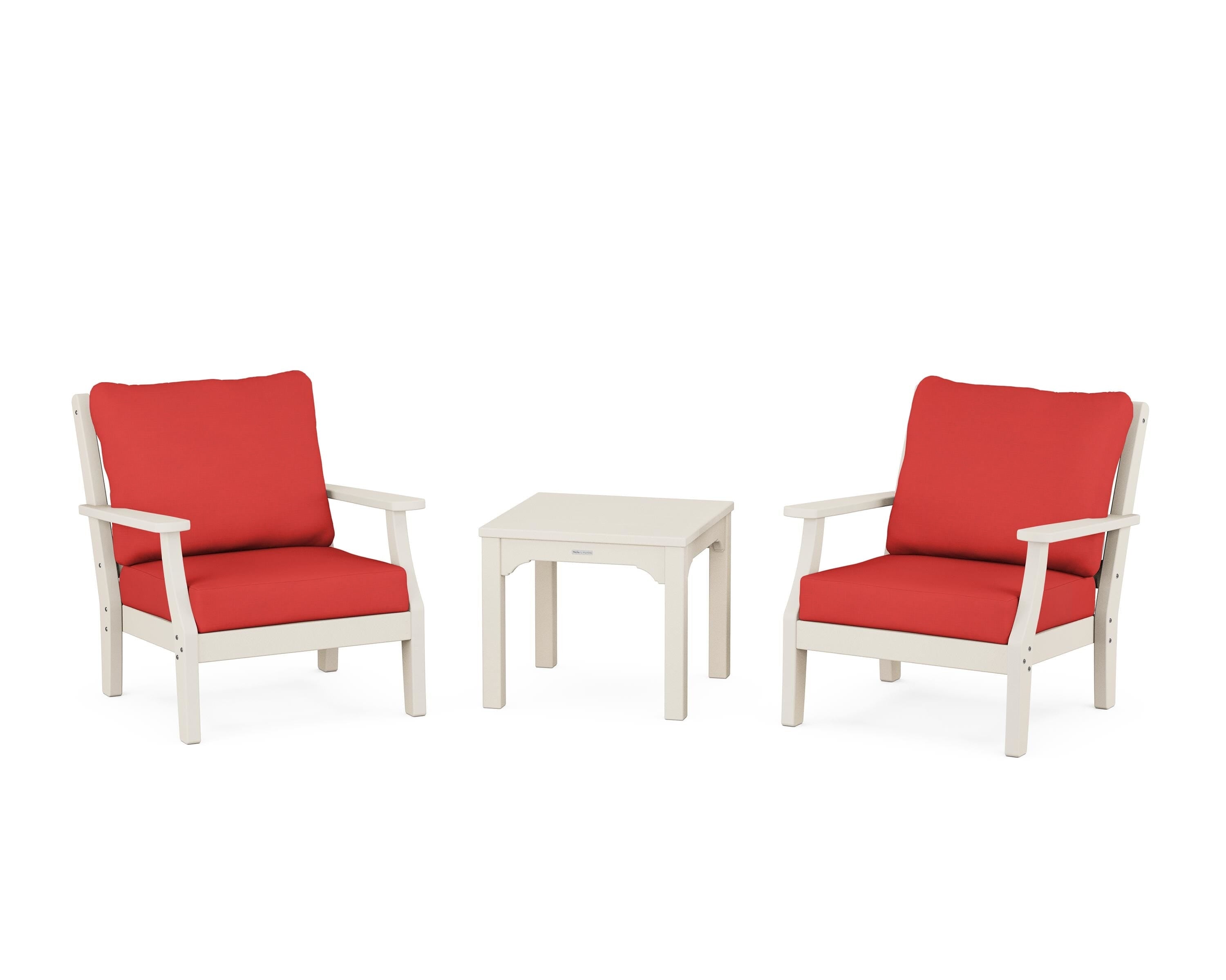 Martha Stewart by POLYWOOD Chinoiserie 3-Piece Deep Seating Set in Sand / Crimson Linen