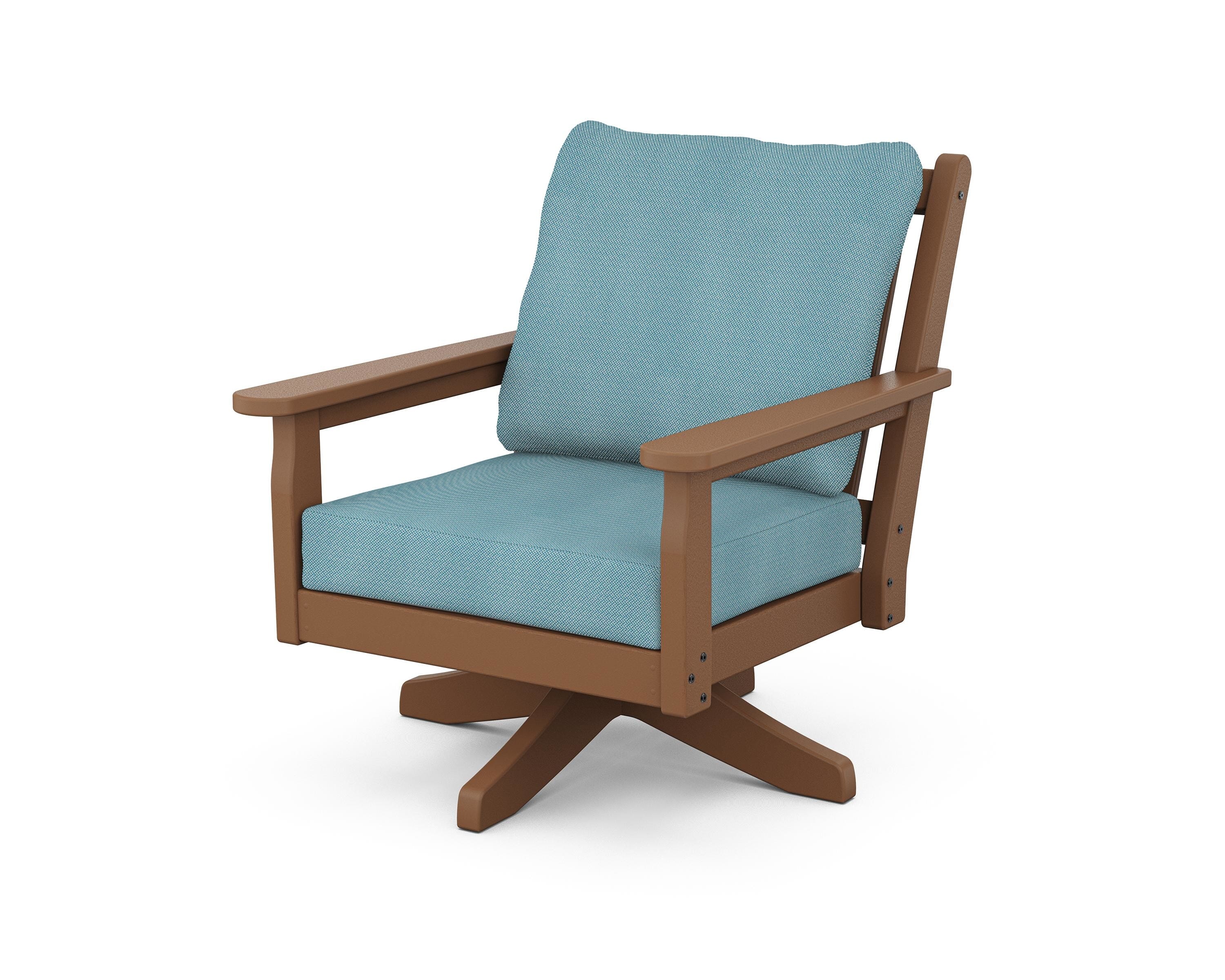 POLYWOOD Chippendale Deep Seating Swivel Chair in Teak / Lattice Sky Blue