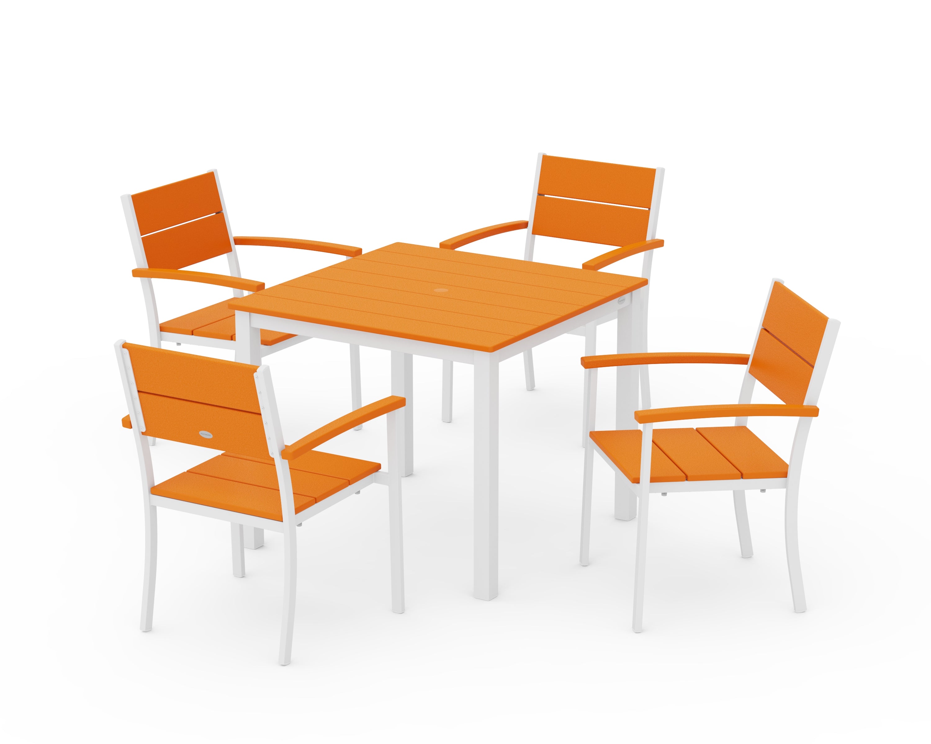 POLYWOOD Main Street 5-Piece Dining Set in White / Tangerine
