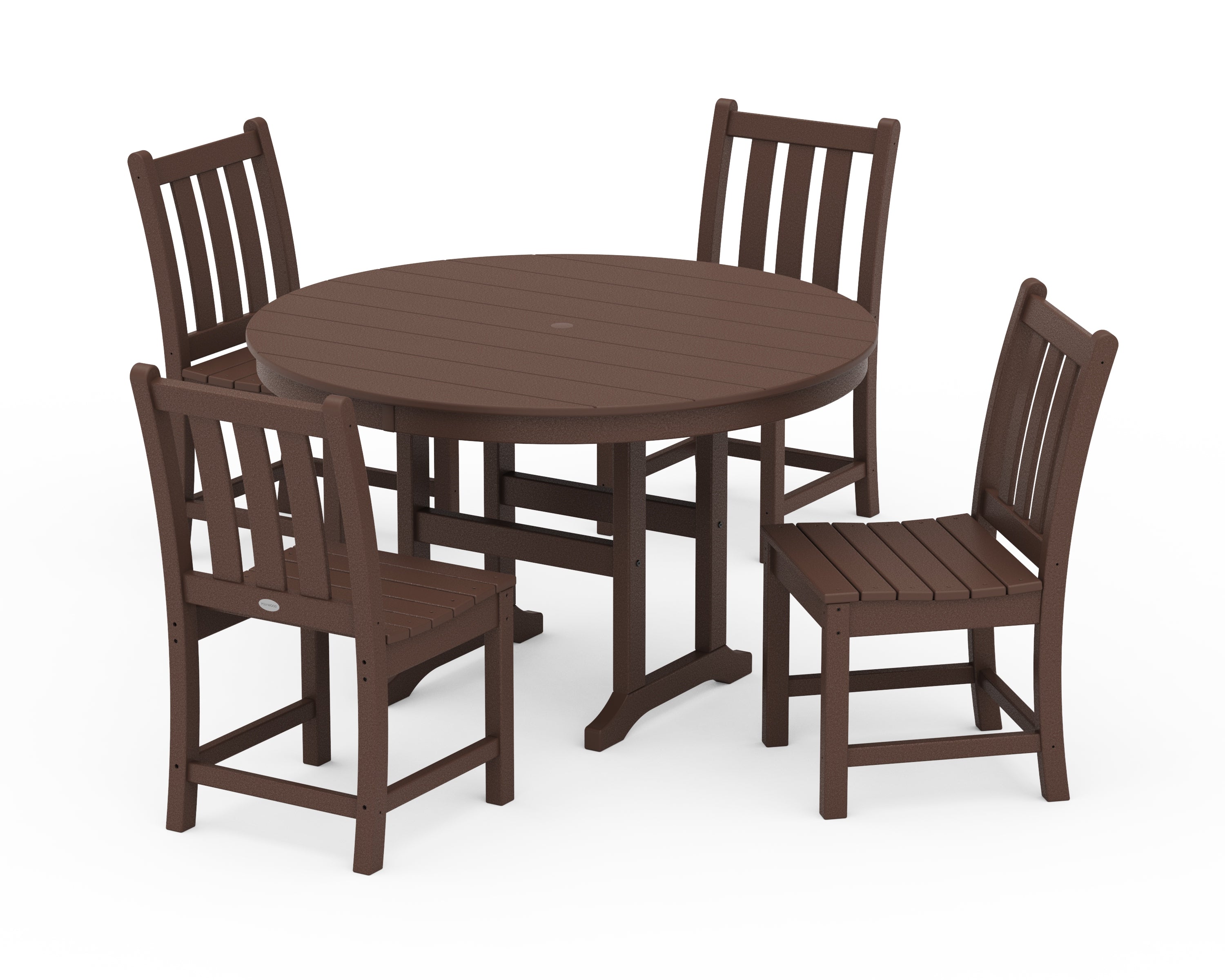 POLYWOOD Traditional Garden Side Chair 5-Piece Round Farmhouse Dining Set in Mahogany