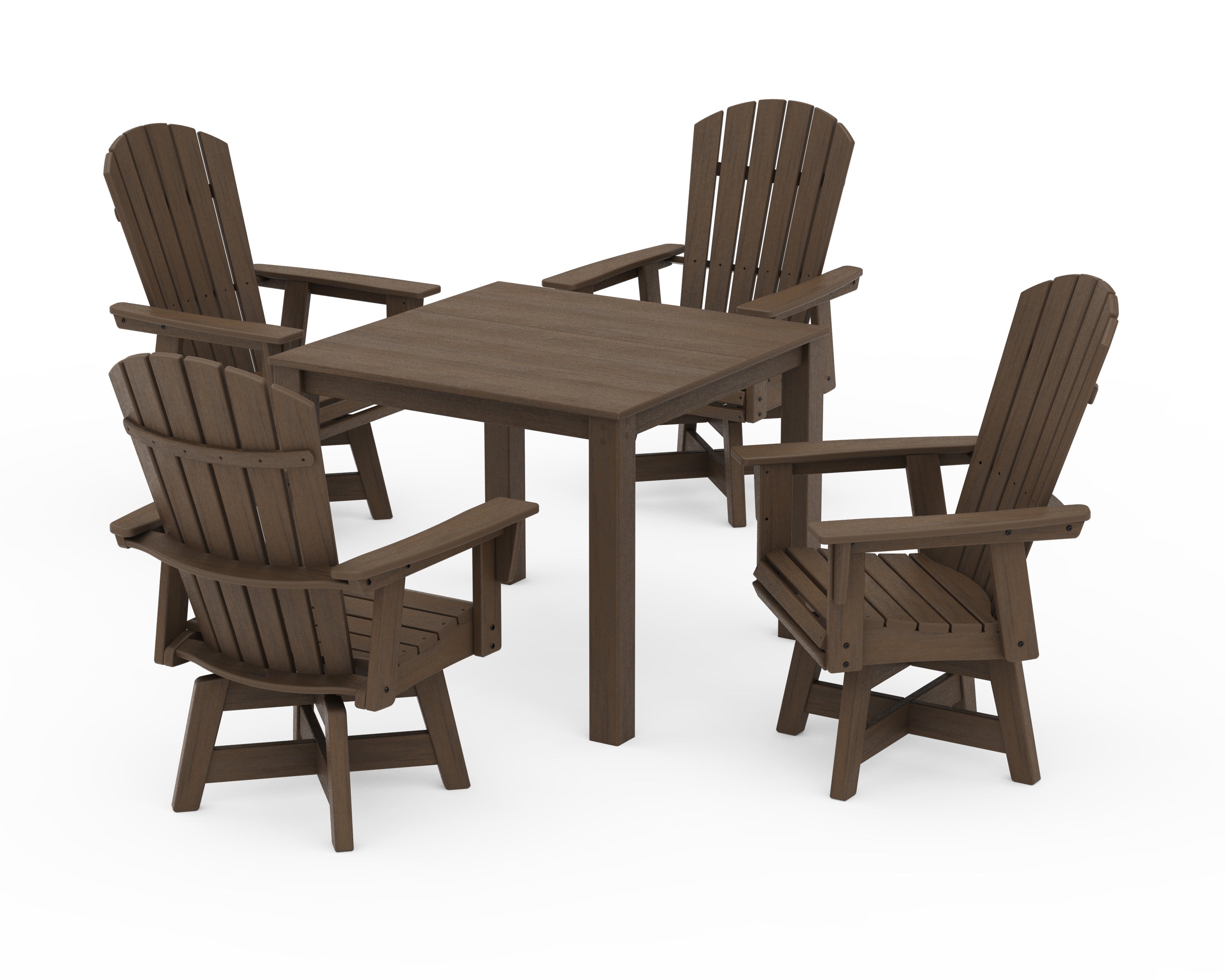 POLYWOOD Nautical Curveback Adirondack Swivel 5-Piece Parsons Dining Set in Kona