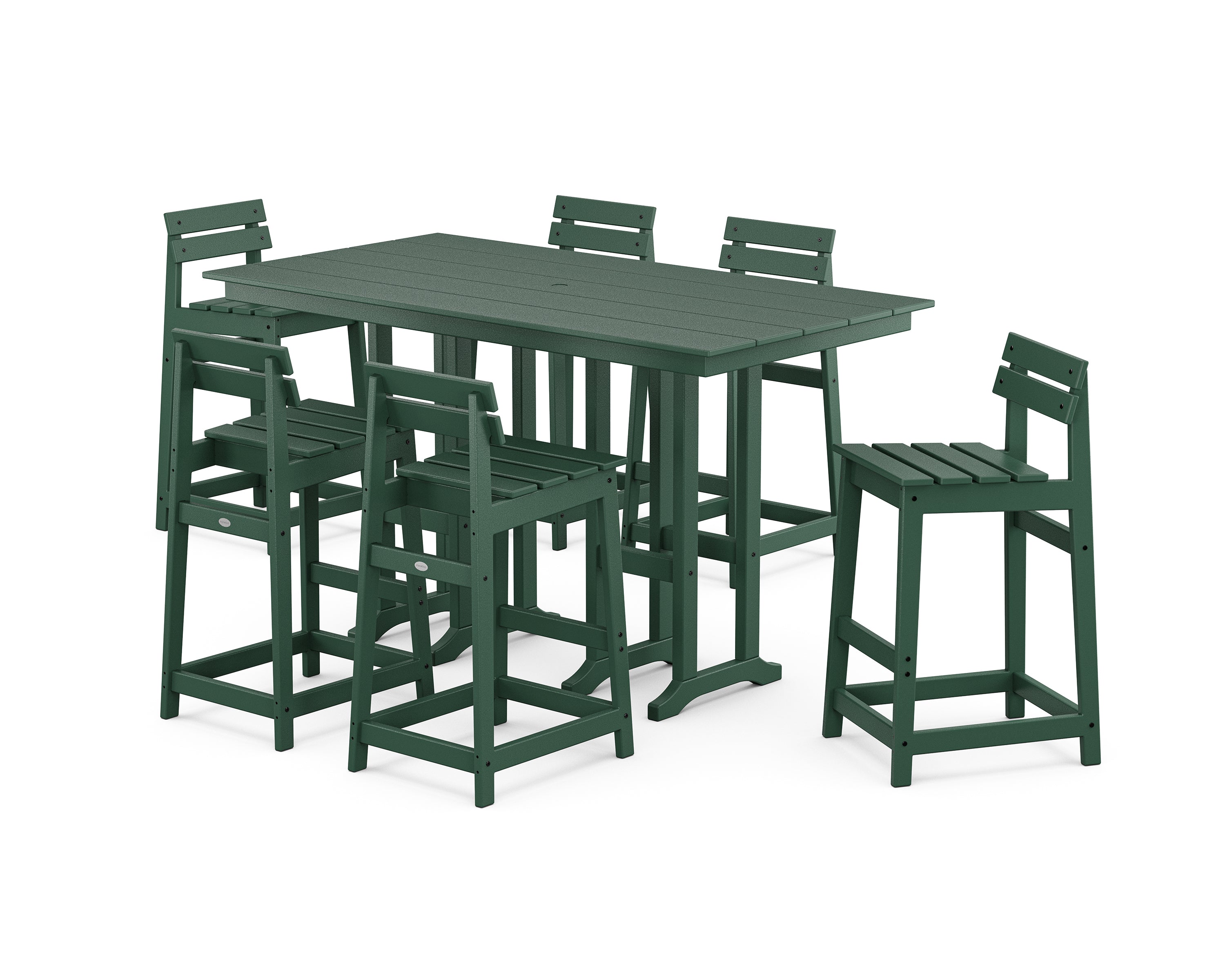 POLYWOOD Modern Studio Plaza Lowback Bar Chair 7-Piece Set in Green
