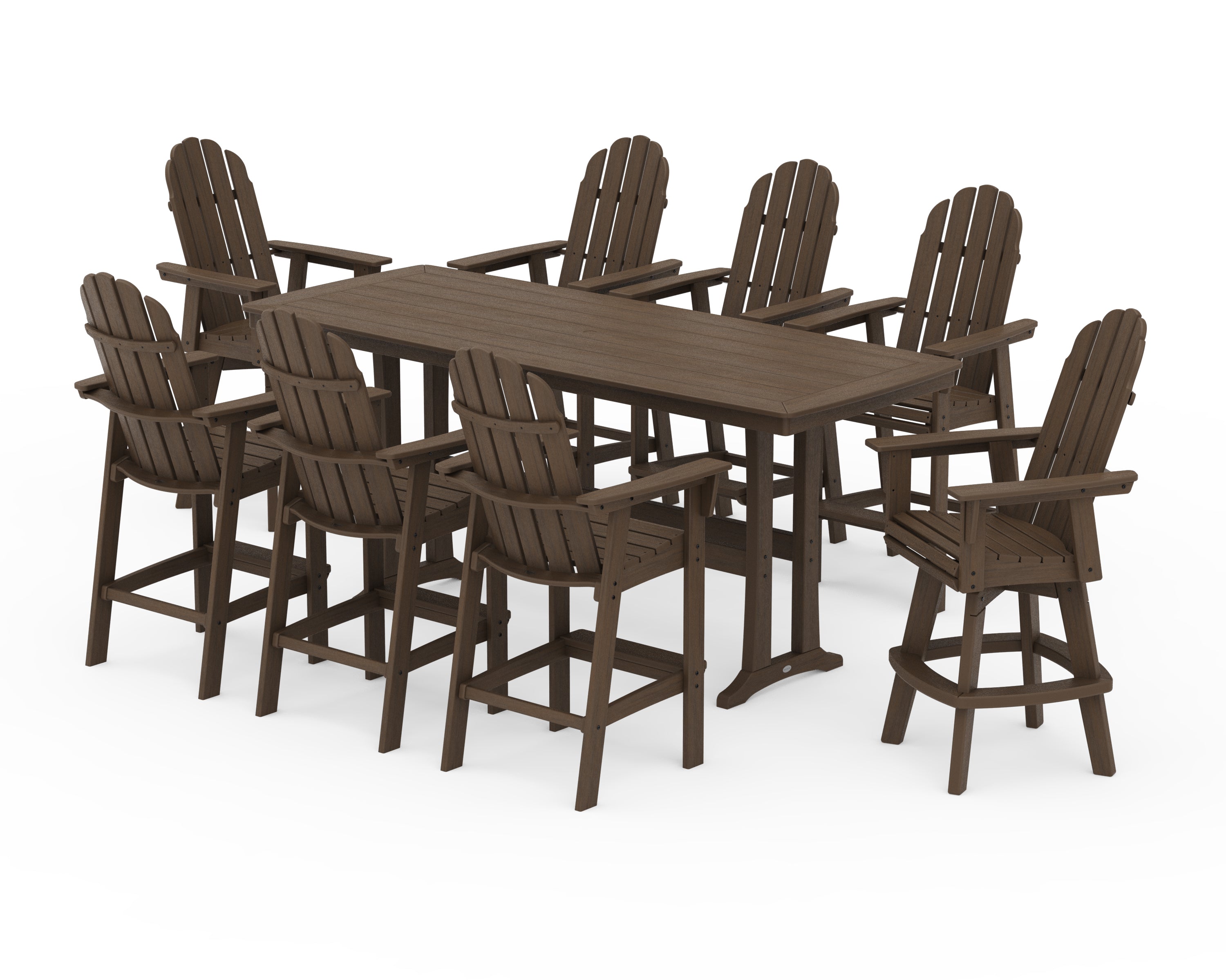 POLYWOOD Vineyard Curveback Adirondack Swivel 9-Piece Bar Set with Trestle Legs in Kona