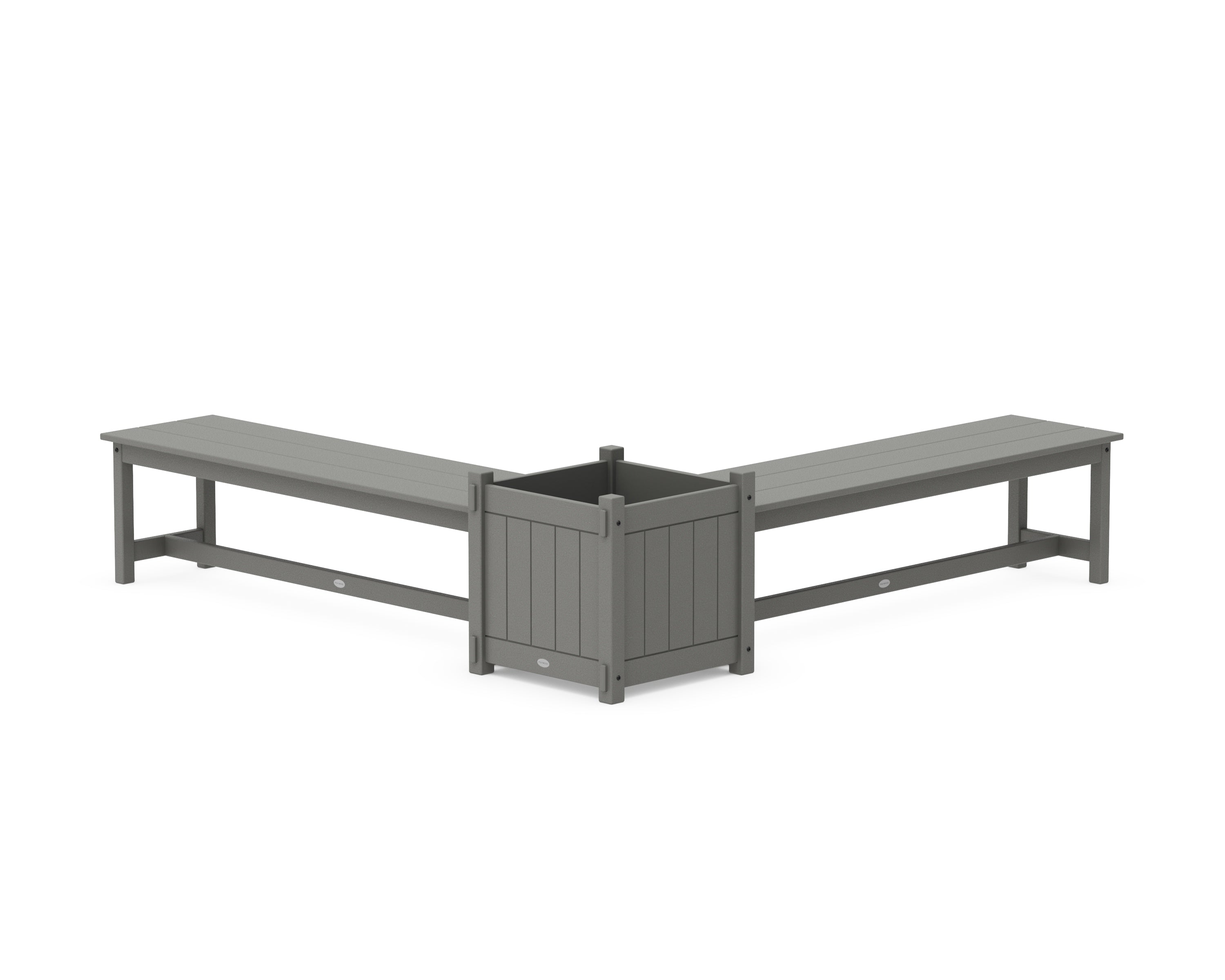 POLYWOOD 60" Vineyard L- Shaped Planter Bench Set- Large in Slate Grey