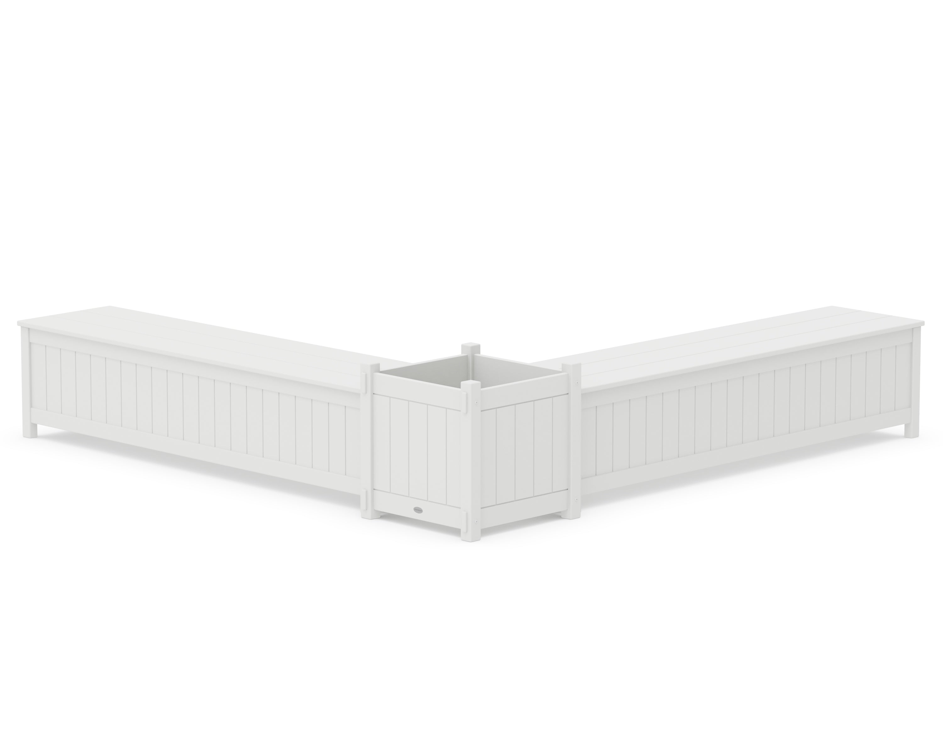 POLYWOOD 72" Vineyard L- Shaped Planter Storage Bench Set- Large in White