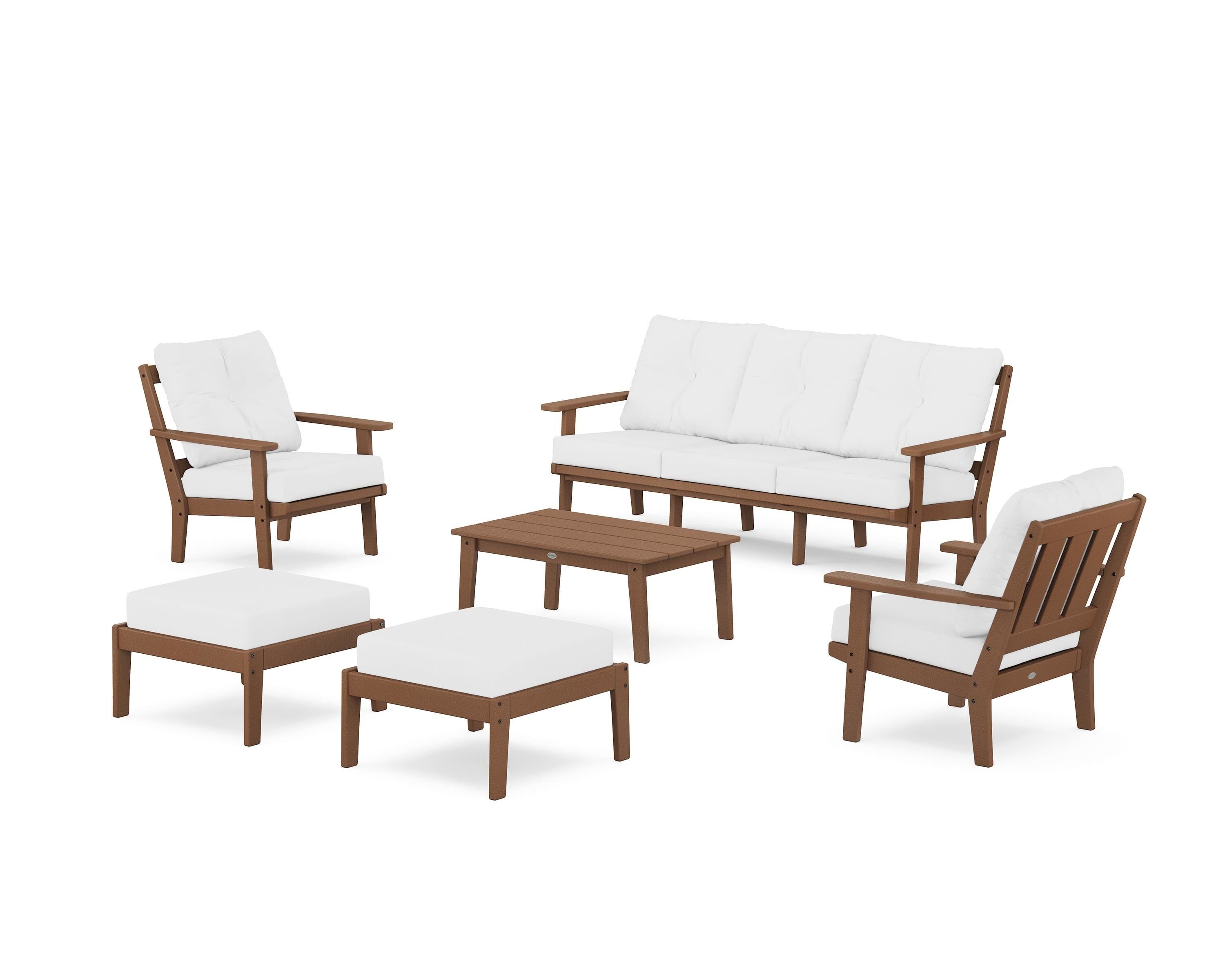 POLYWOOD Oxford 6-Piece Lounge Sofa Set in Teak / Natural
