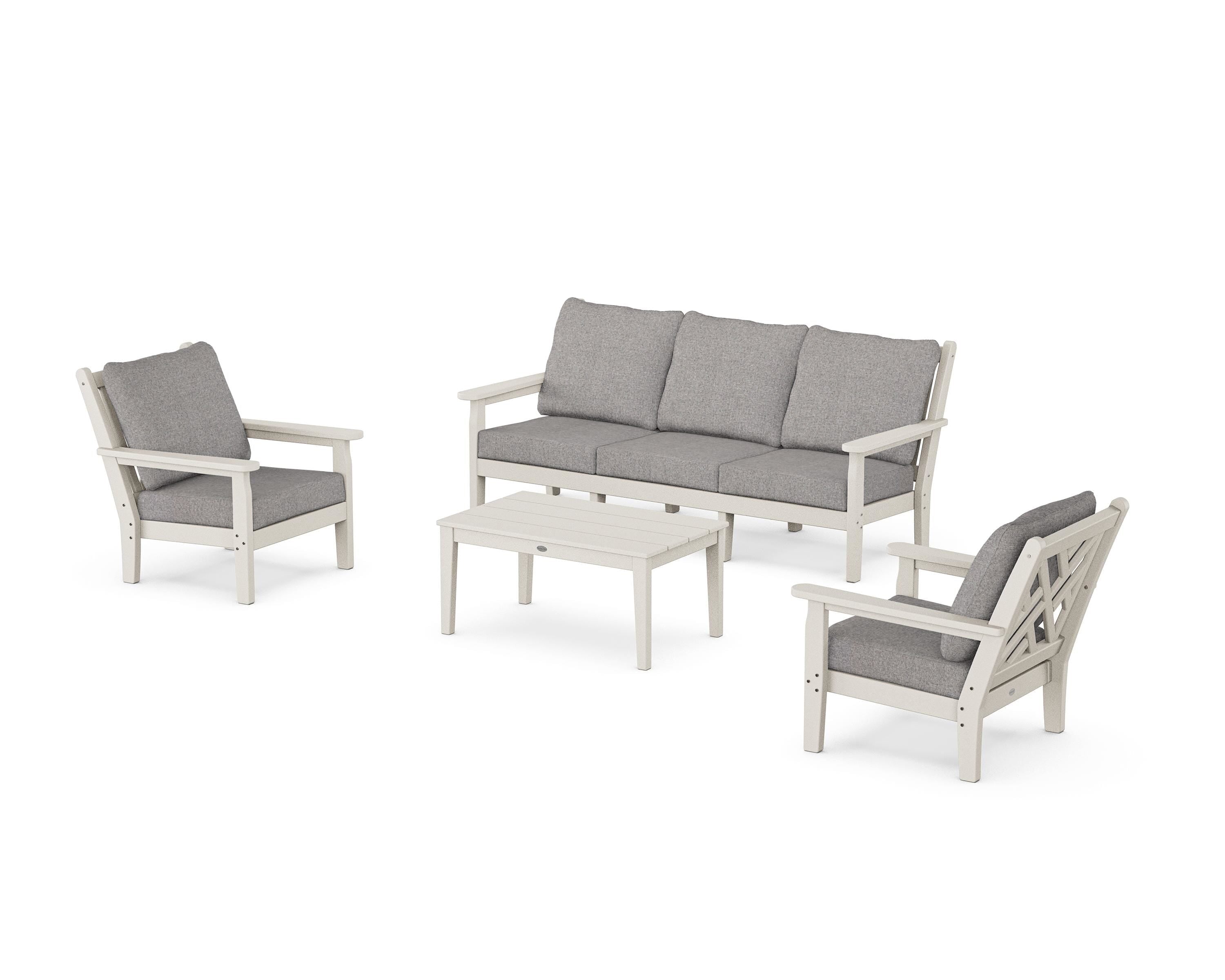 POLYWOOD Chippendale 4-Piece Deep Seating Set with Sofa in Sand / Grey Mist