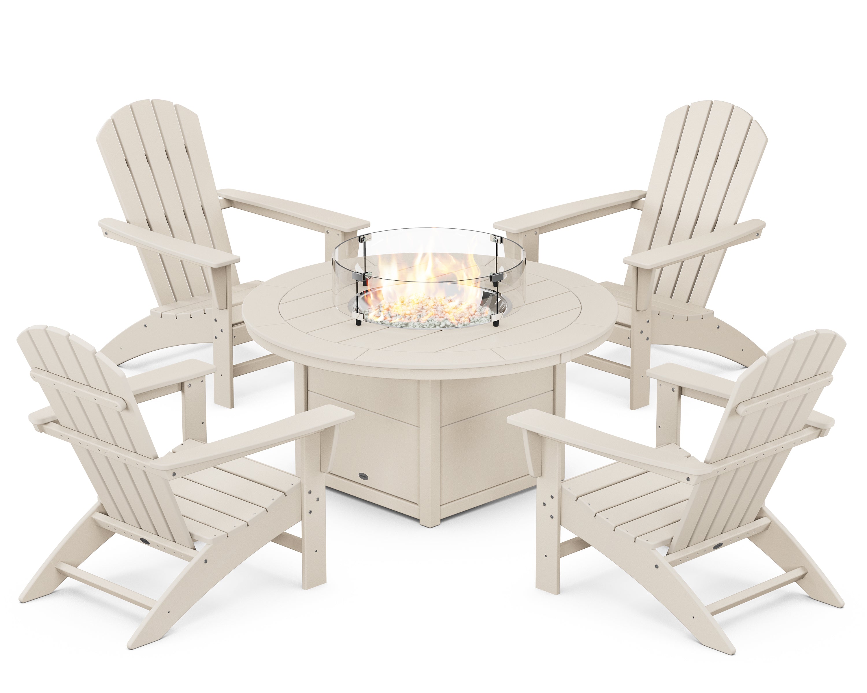 POLYWOOD® Nautical 5-Piece Adirondack Chair Conversation Set with Fire Pit Table in Sand