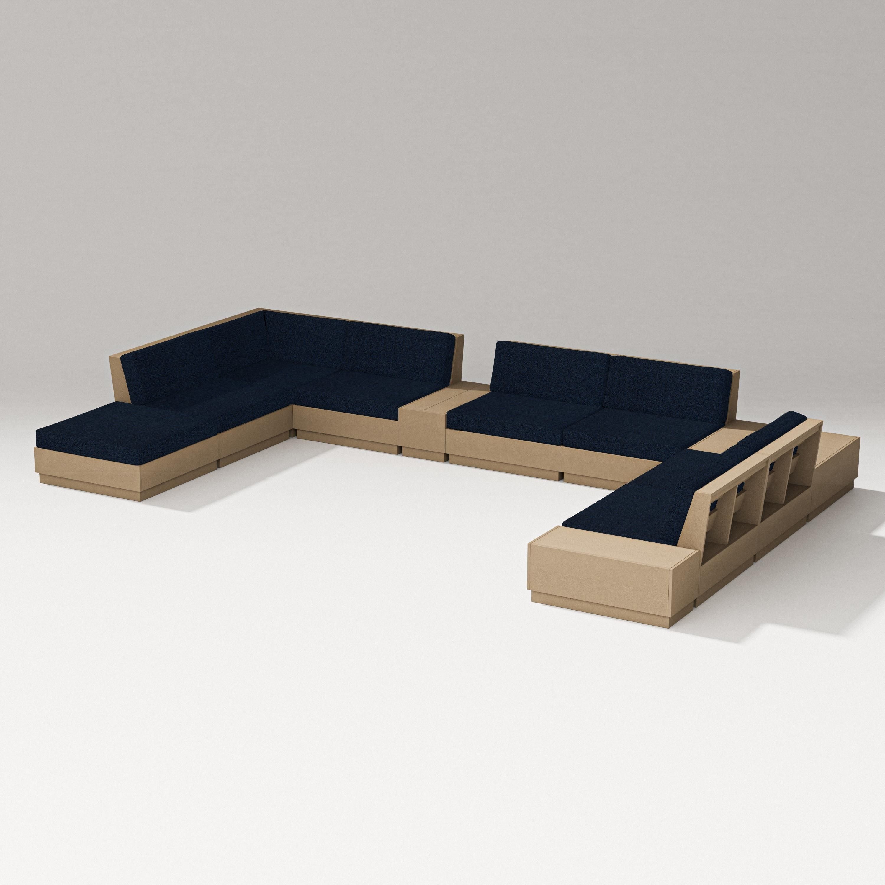 PW Designer Series Elevate 11-Piece Conversation Sectional Set in Vintage Sahara / Marine Indigo