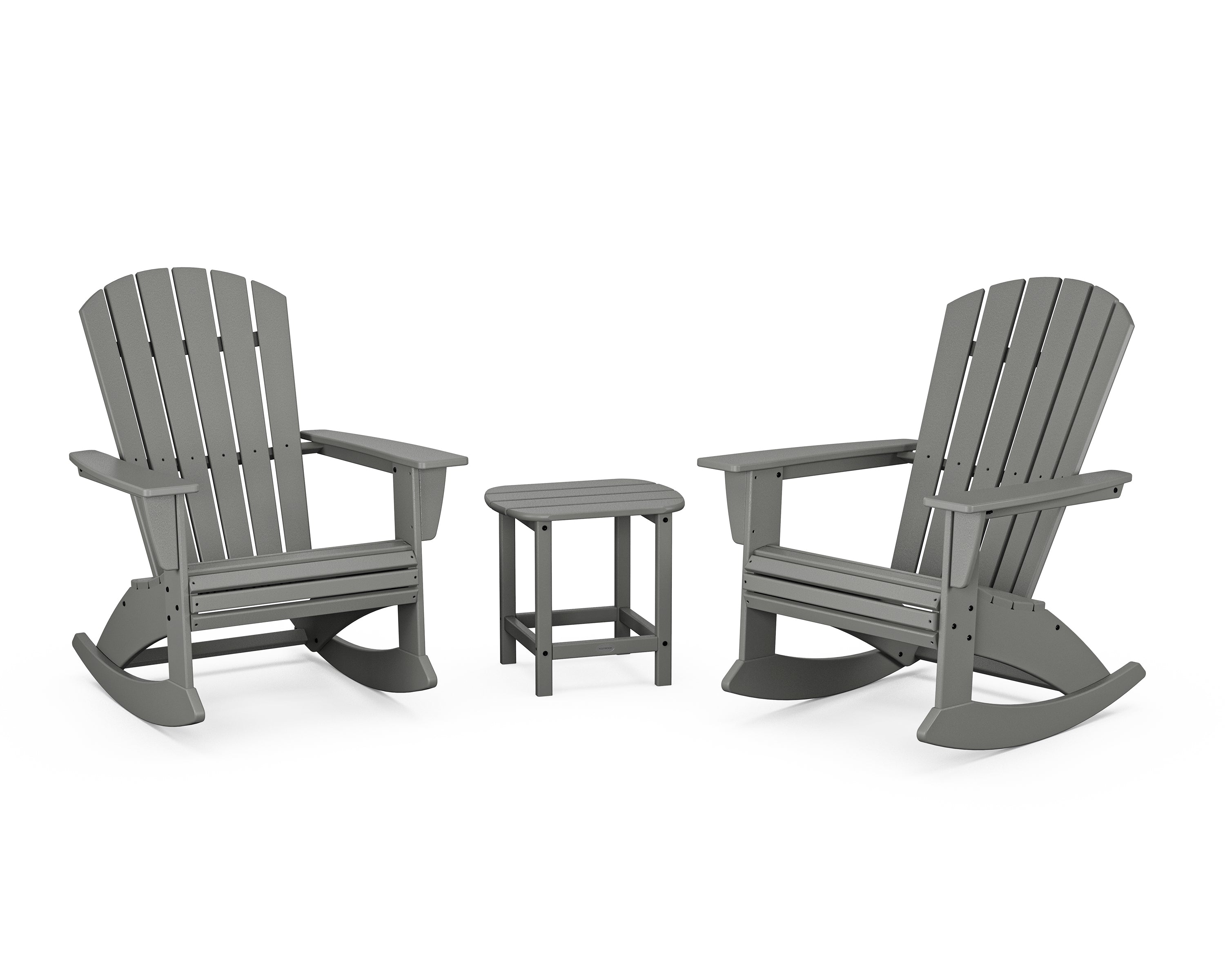 POLYWOOD® Nautical Curveback 3-Piece Adirondack Rocking Chair Set in Slate Grey