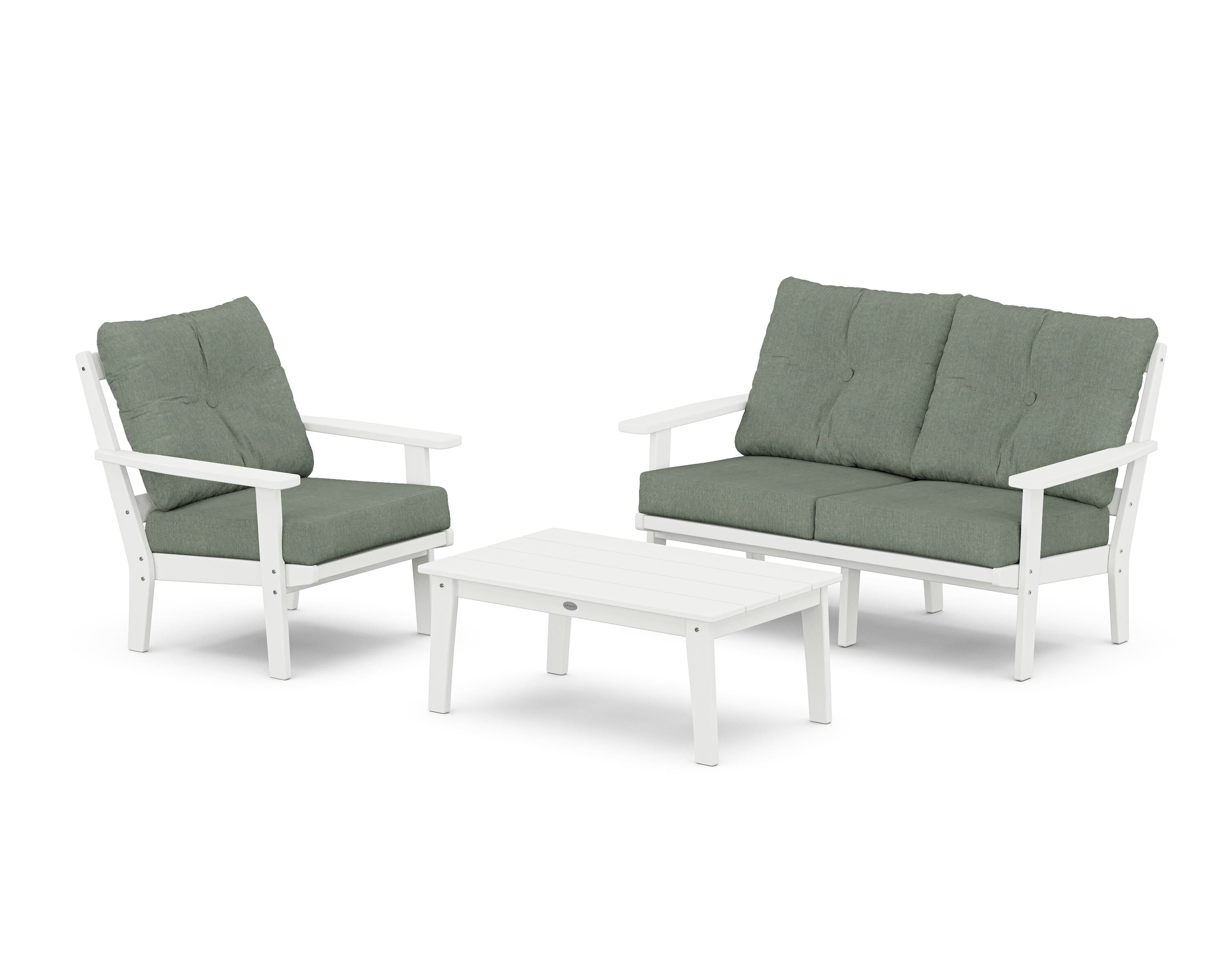 POLYWOOD Prairie 3-Piece Deep Seating Set with Loveseat in White / Cast Sage