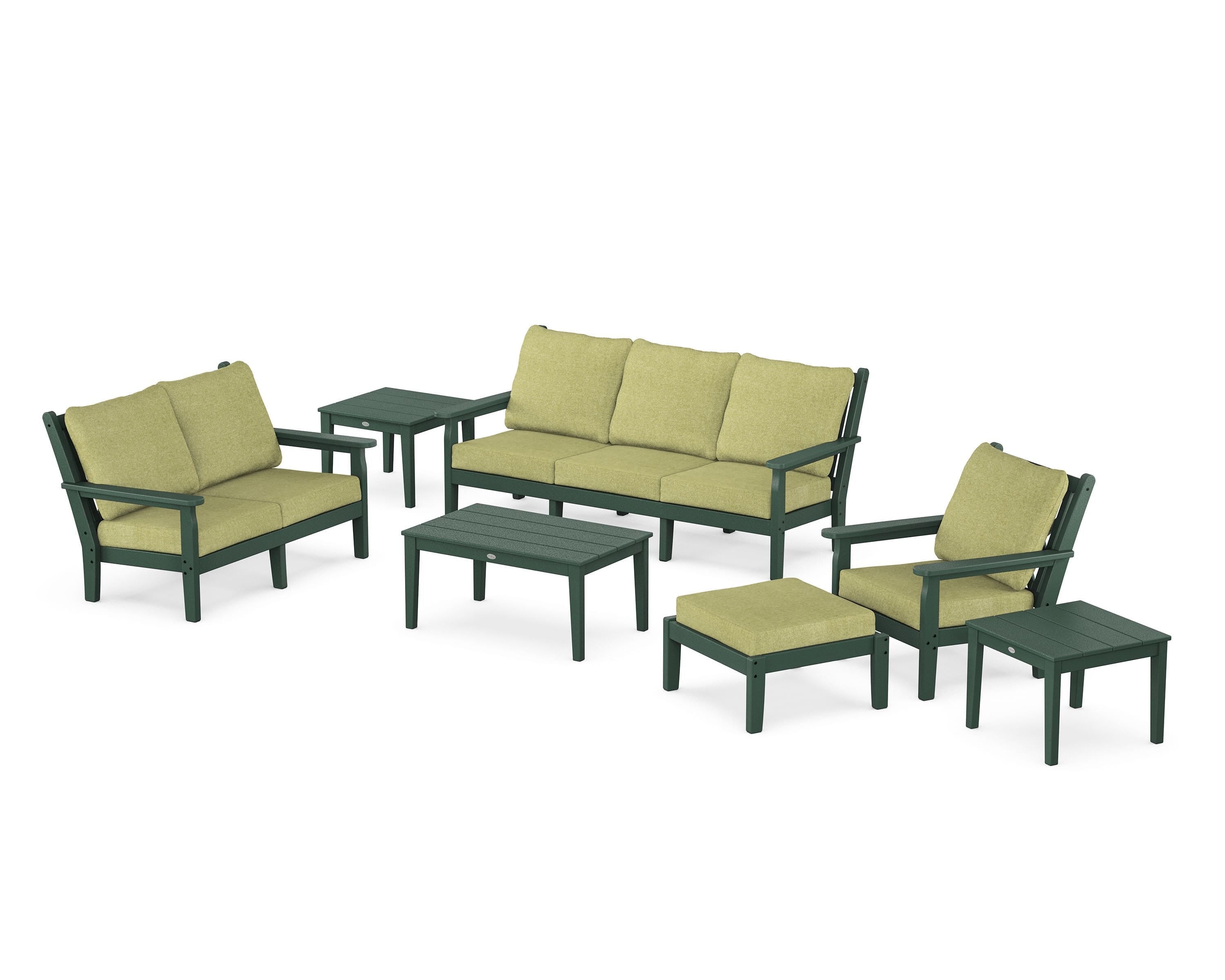 POLYWOOD Chippendale 7-Piece Deep Seating Set in Green / Chartreuse Boucle