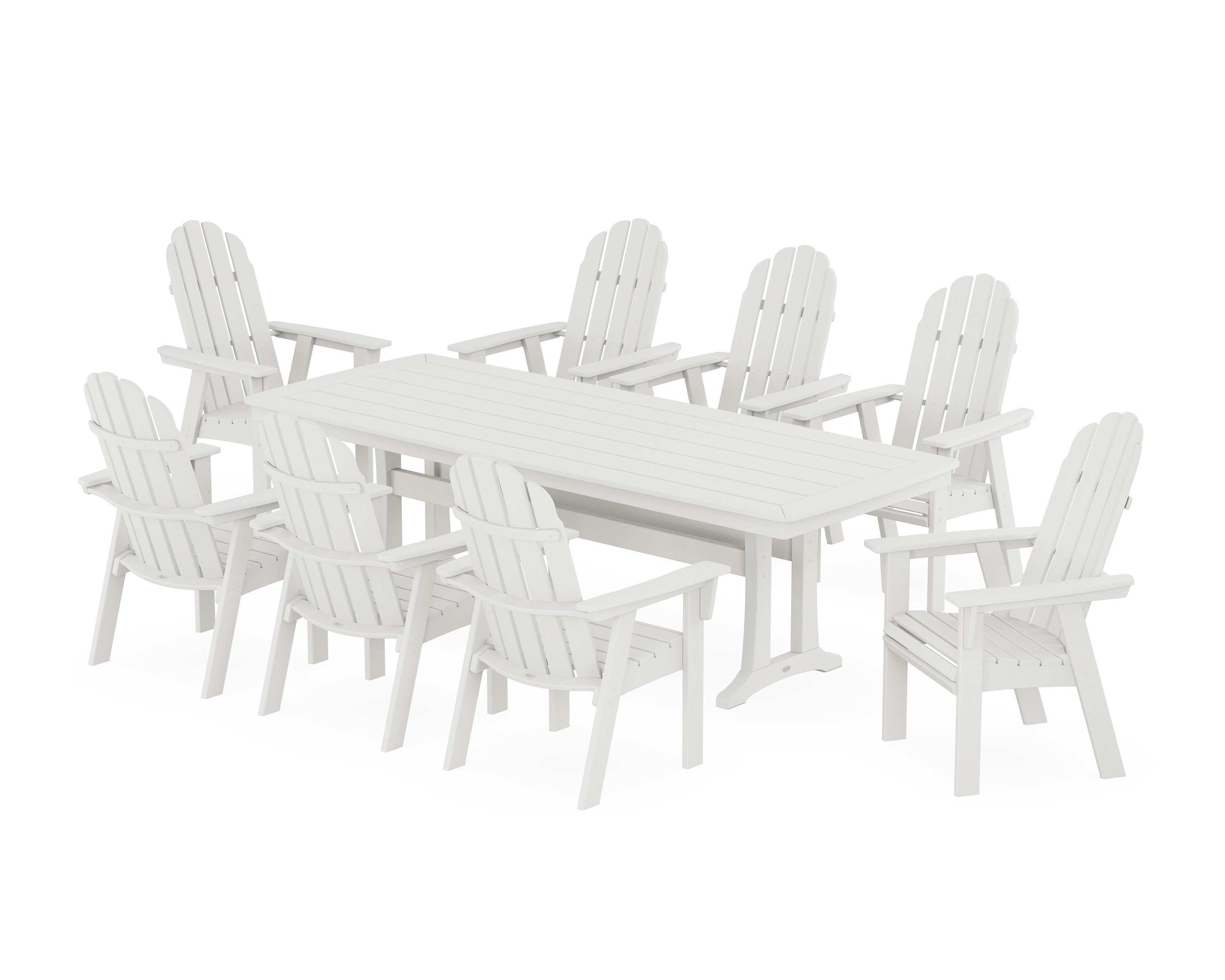 POLYWOOD® Vineyard Curveback Adirondack 9-Piece Dining Set with Trestle Legs in Vintage White