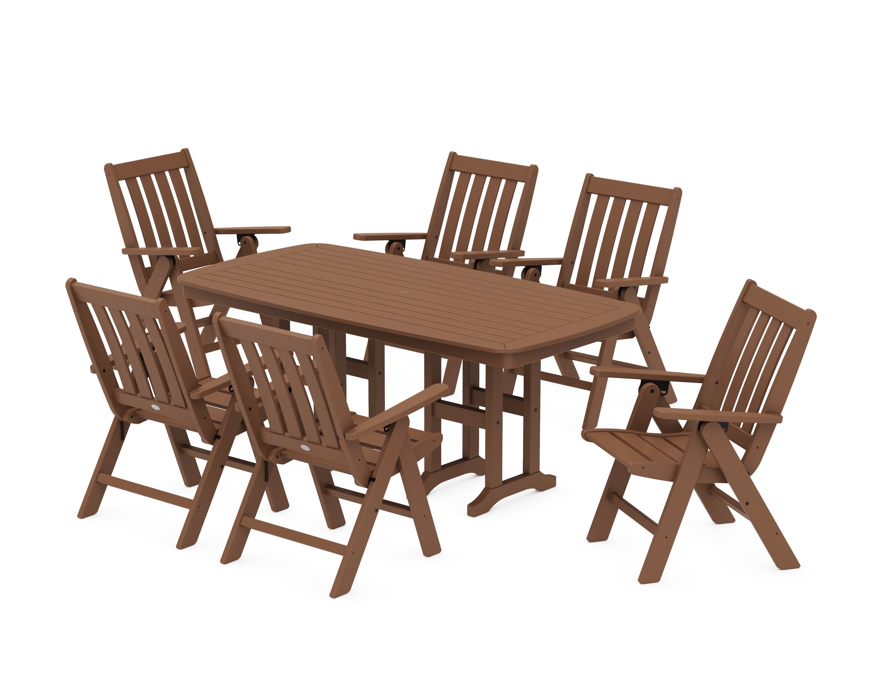 POLYWOOD Vineyard Folding Chair 7-Piece Dining Set in Teak