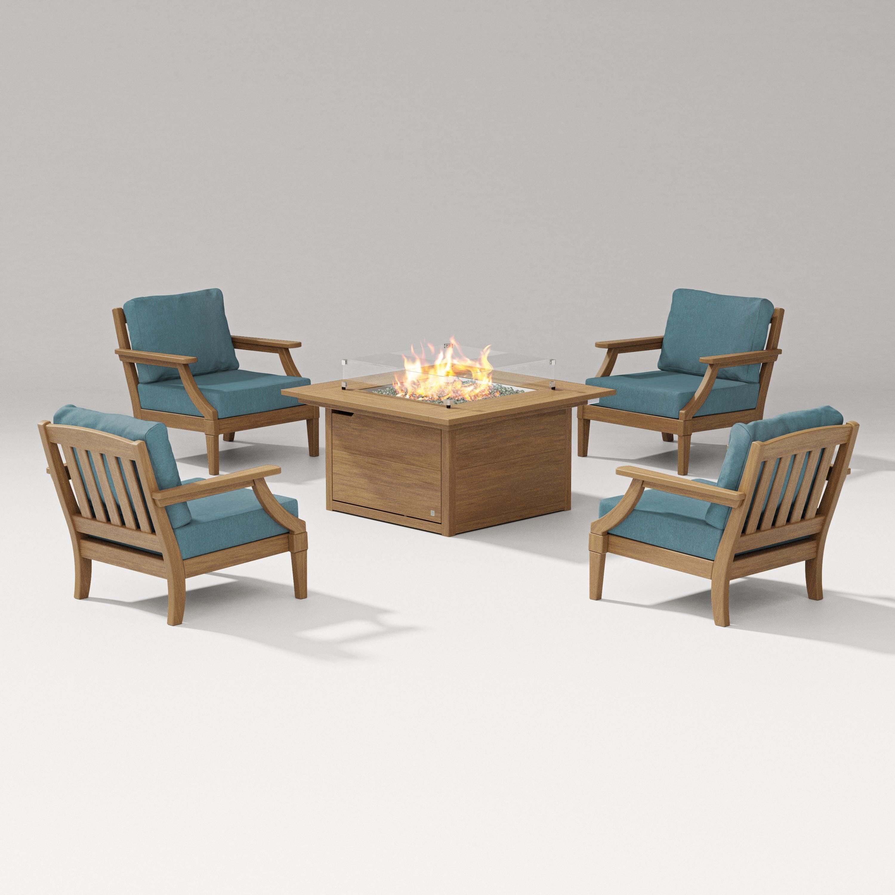 PW Designer Series Estate 5-Piece Lounge Fire Table Set in Natural / Ocean Teal